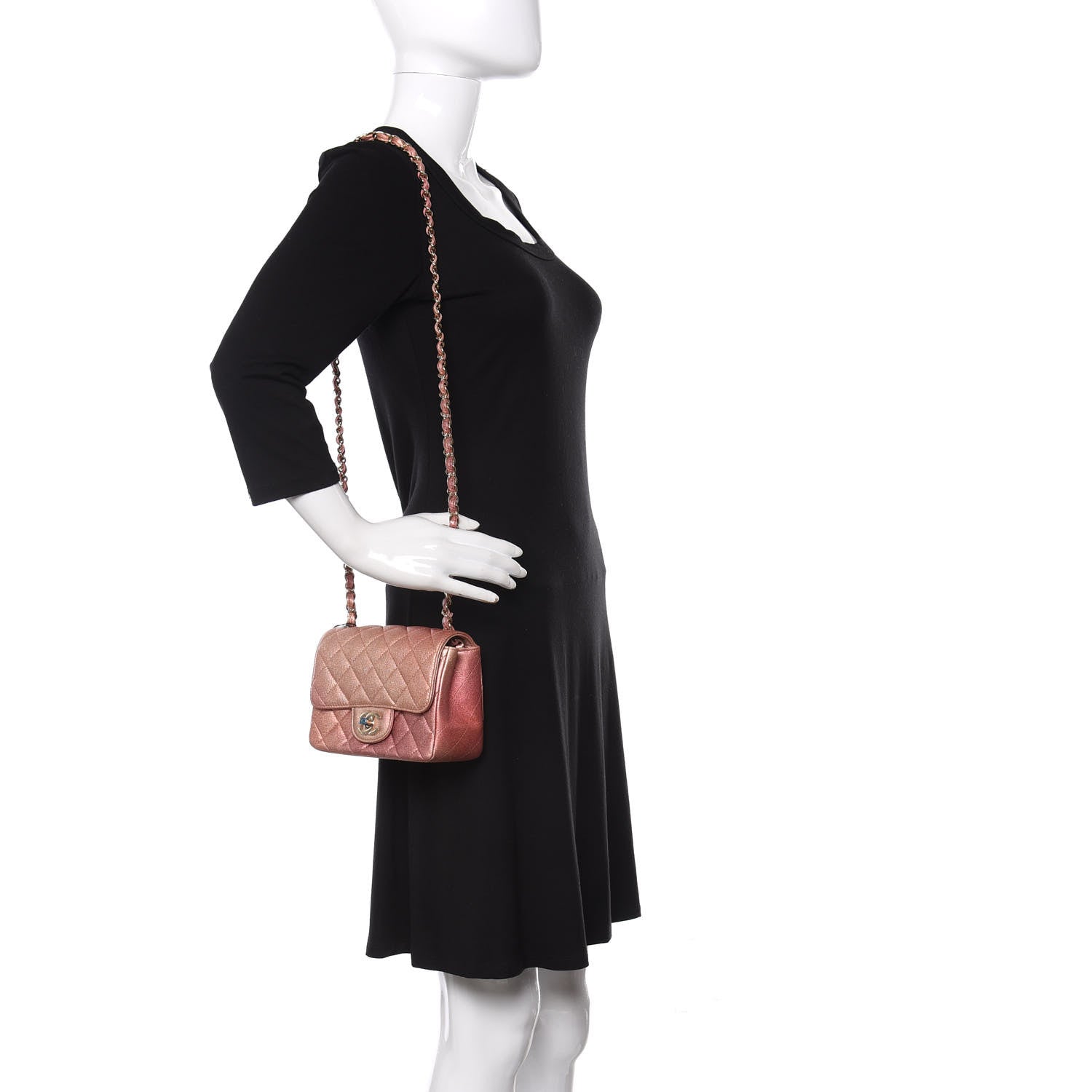 Chanel Metallic Lambskin Quilted Ombre Mini Square Flap Pink 2 of 11