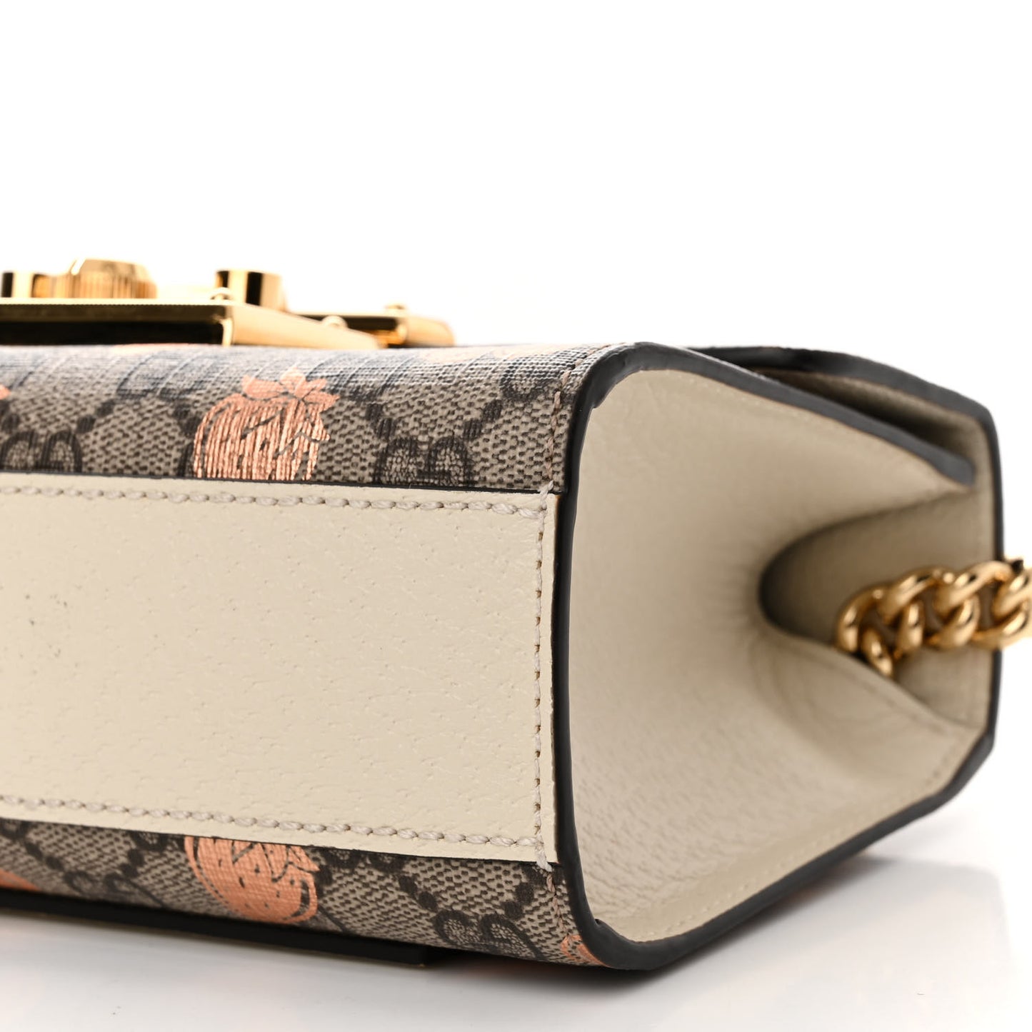 GG Supreme Monogram Berry Textured Dollar Calfskin Small Padlock Shoulder Bag Beige Ebony Light Copper Mystic White
