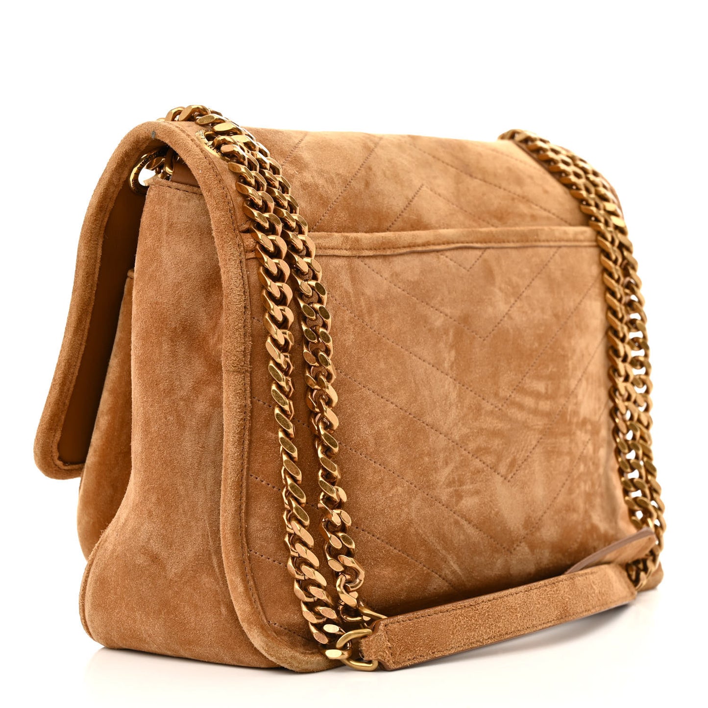 Suede Monogram Medium Niki Chain Satchel Cinnamon