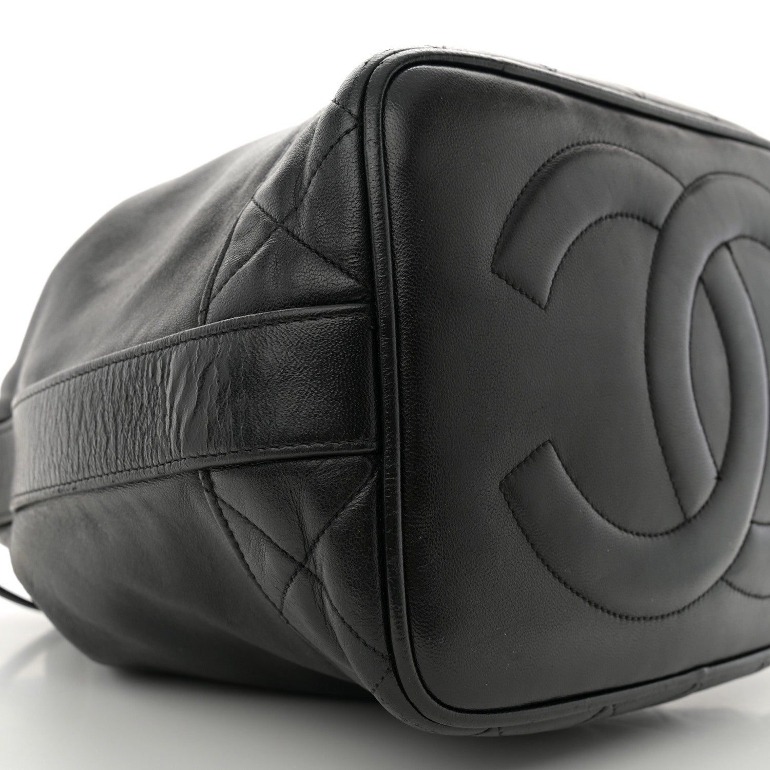 Chanel Lambskin Quilted Drawstring Bucket Bag Black 8 of 11