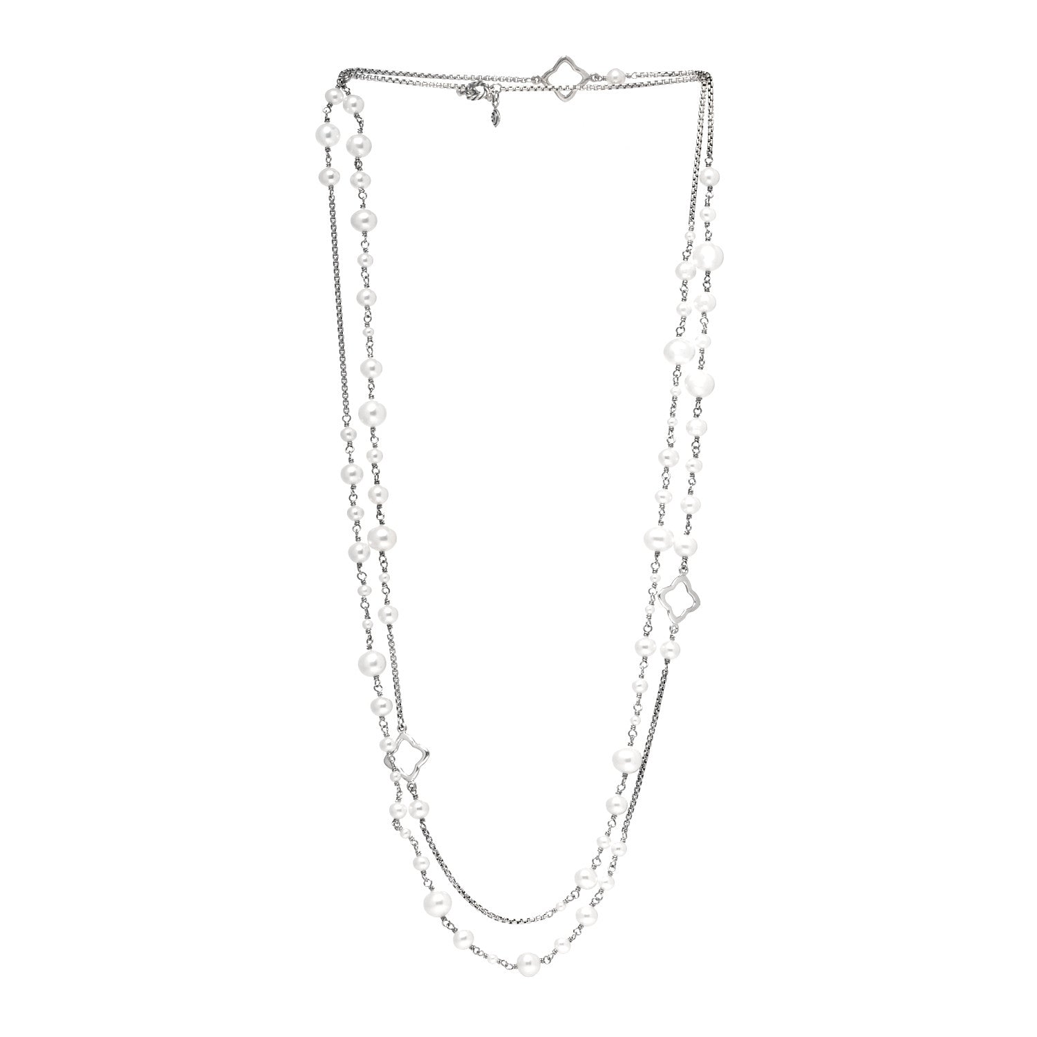David Yurman Sterling Silver Pearl Quatrefoil Long Chain Necklace 3 of 6