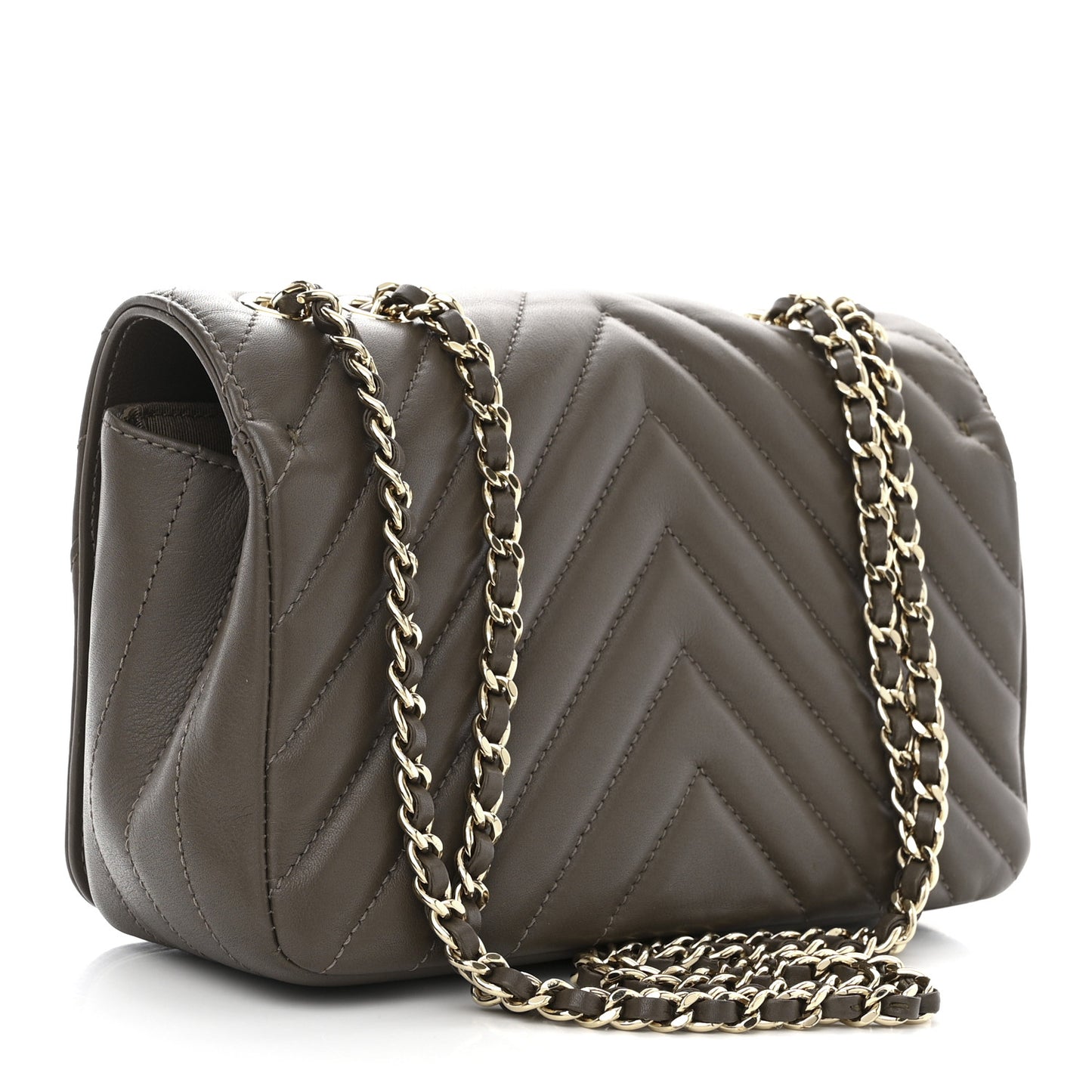 Calfskin Chevron Quilted Mini Statement Flap Brown