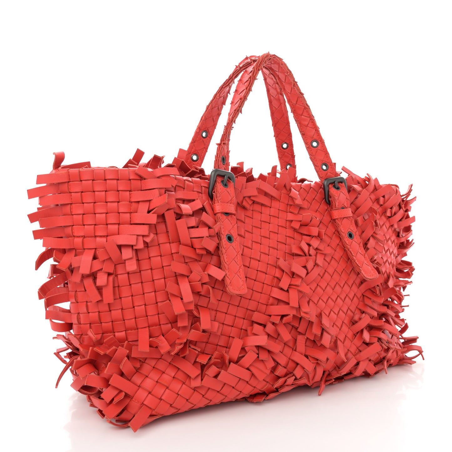Nappa Intrecciato Patchwork Frayed Tote Red