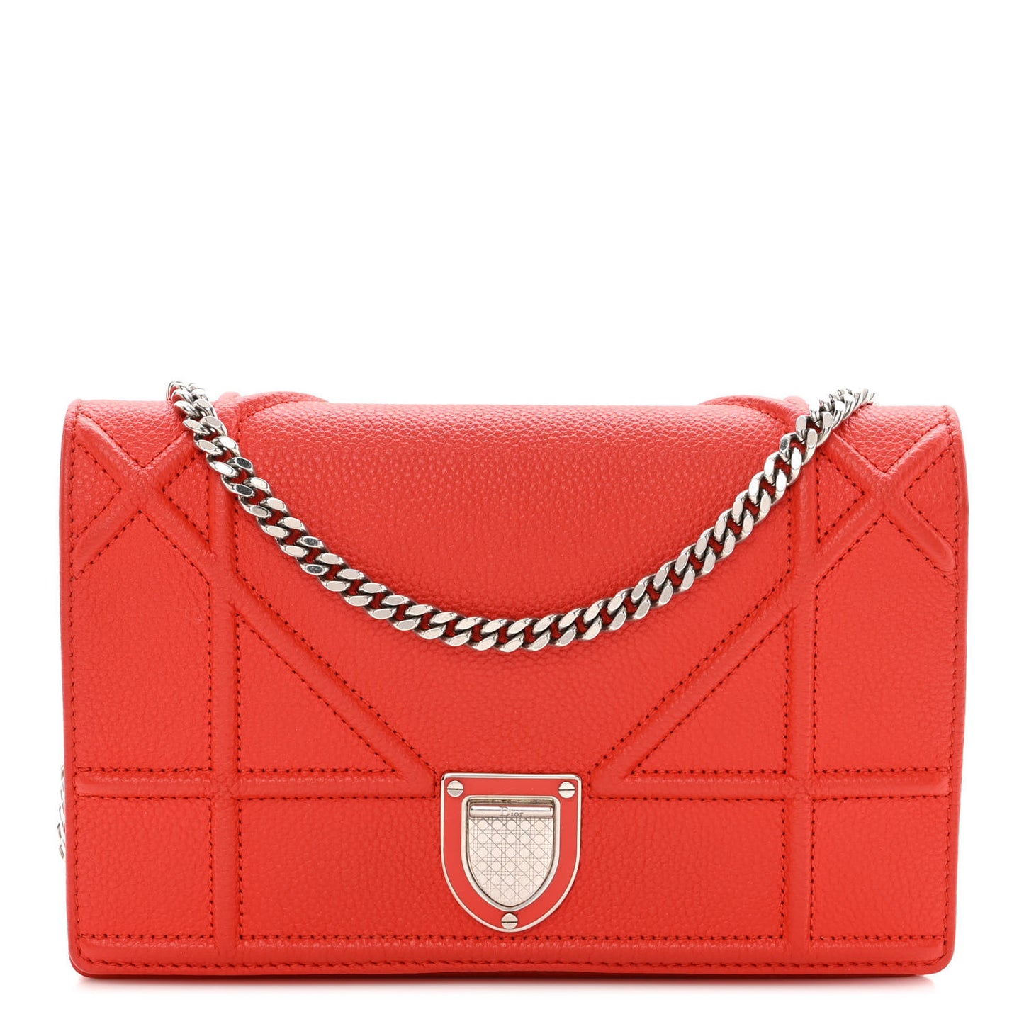 Grained Calfskin Diorama Wallet on Chain Pouch Rouge Vif