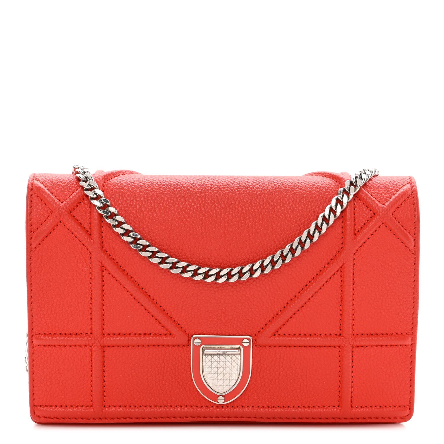 Christian Dior Grained Calfskin Diorama Wallet on Chain Pouch Rouge Vif 1 of 12