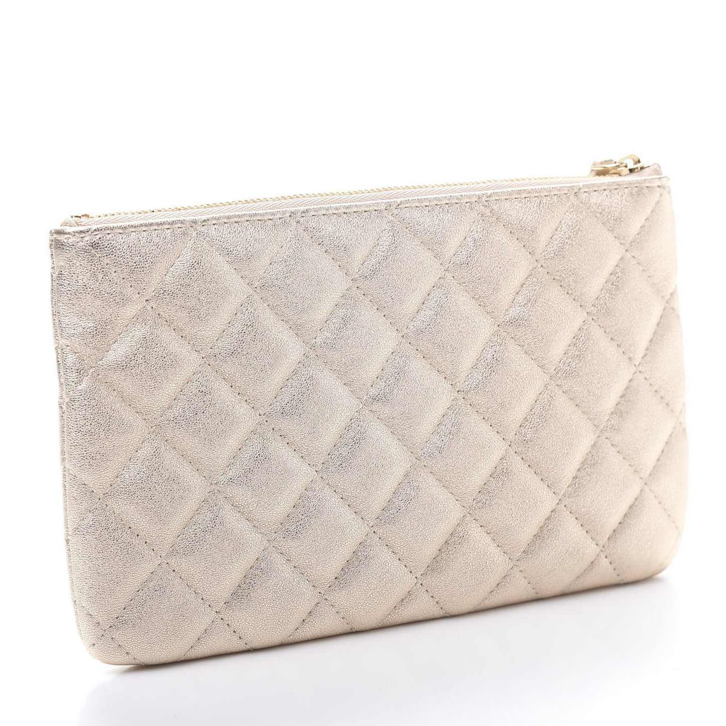 Metallic Lambskin Quilted Cosmetic Pouch Gold