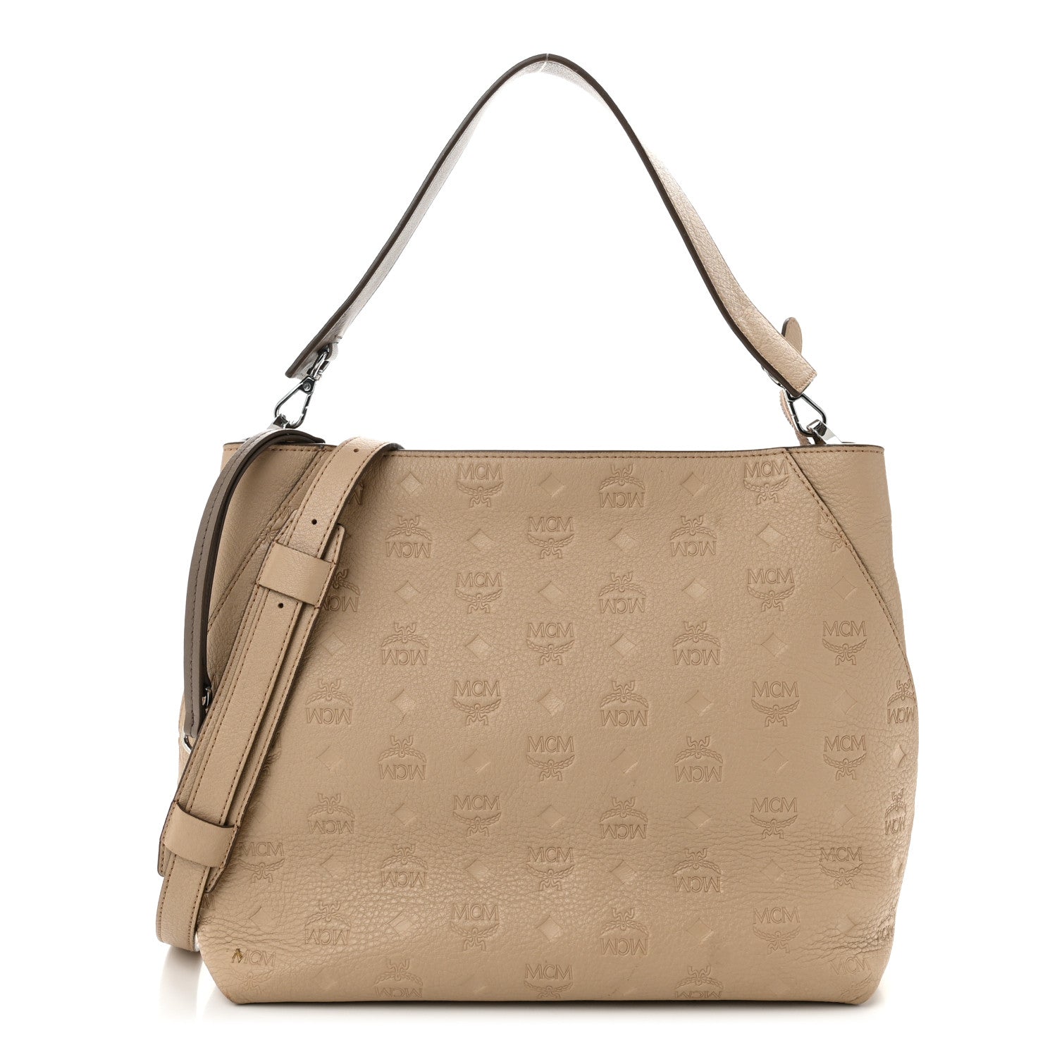 MCM Calfskin Ottomar Monogram Klara Medium Hobo Beige 1662577