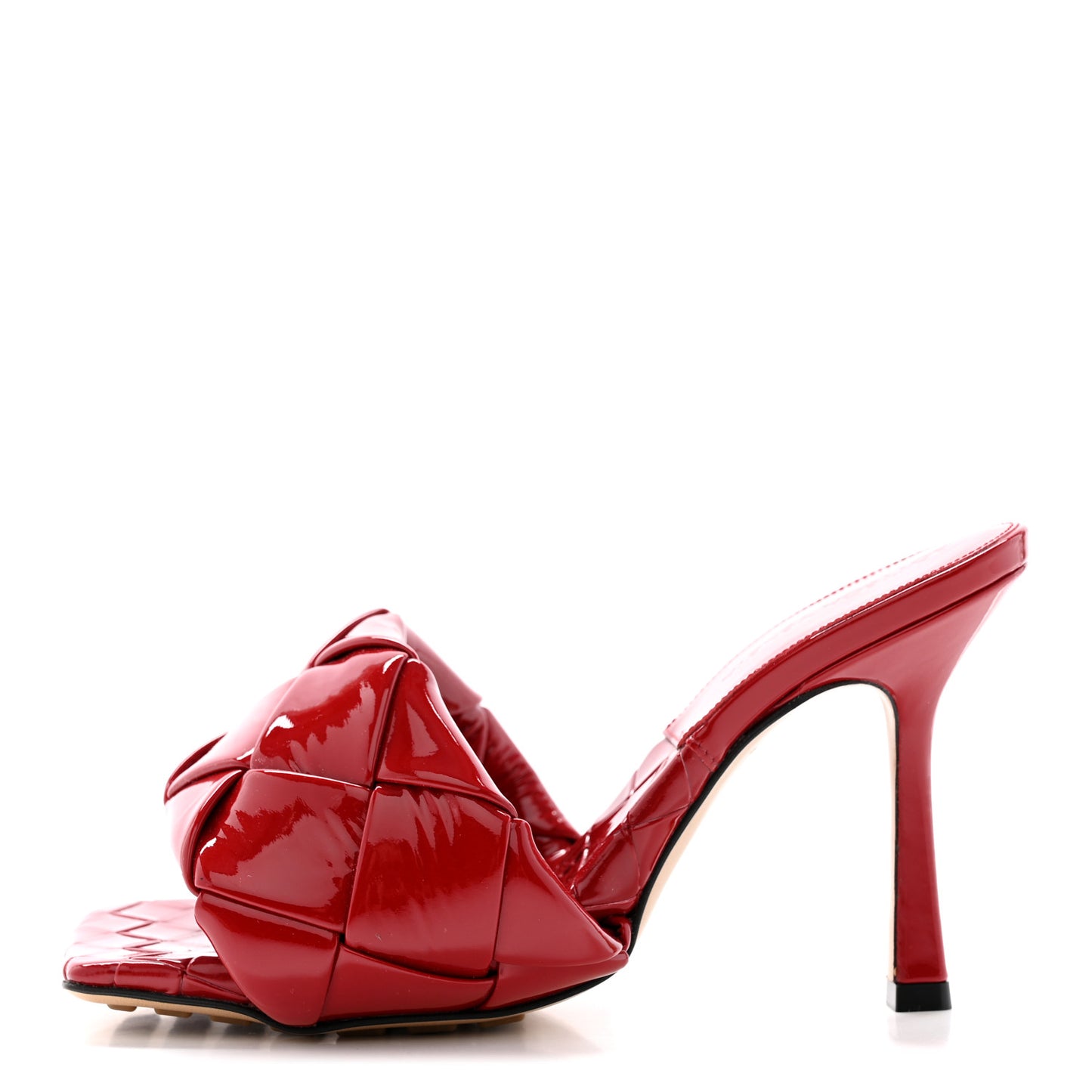 Ultra Gloss Patent Maxi Intrecciato Lido 90mm Mule Sandals 36 Apple Candy