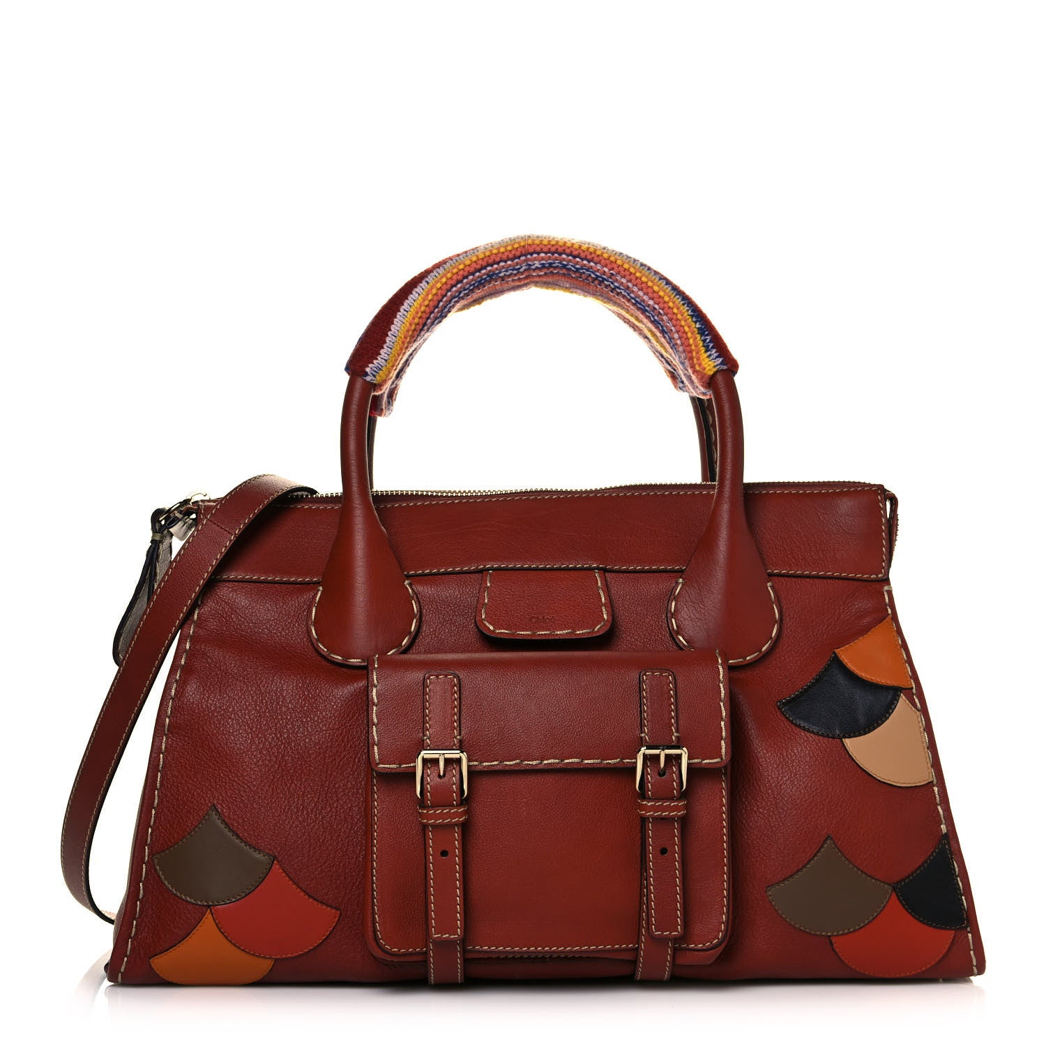 Chloe Buffalo Leather Recycled Cashmere Scallop Patches Large Edith Day Bag Sepia Multicolor 1 of 13