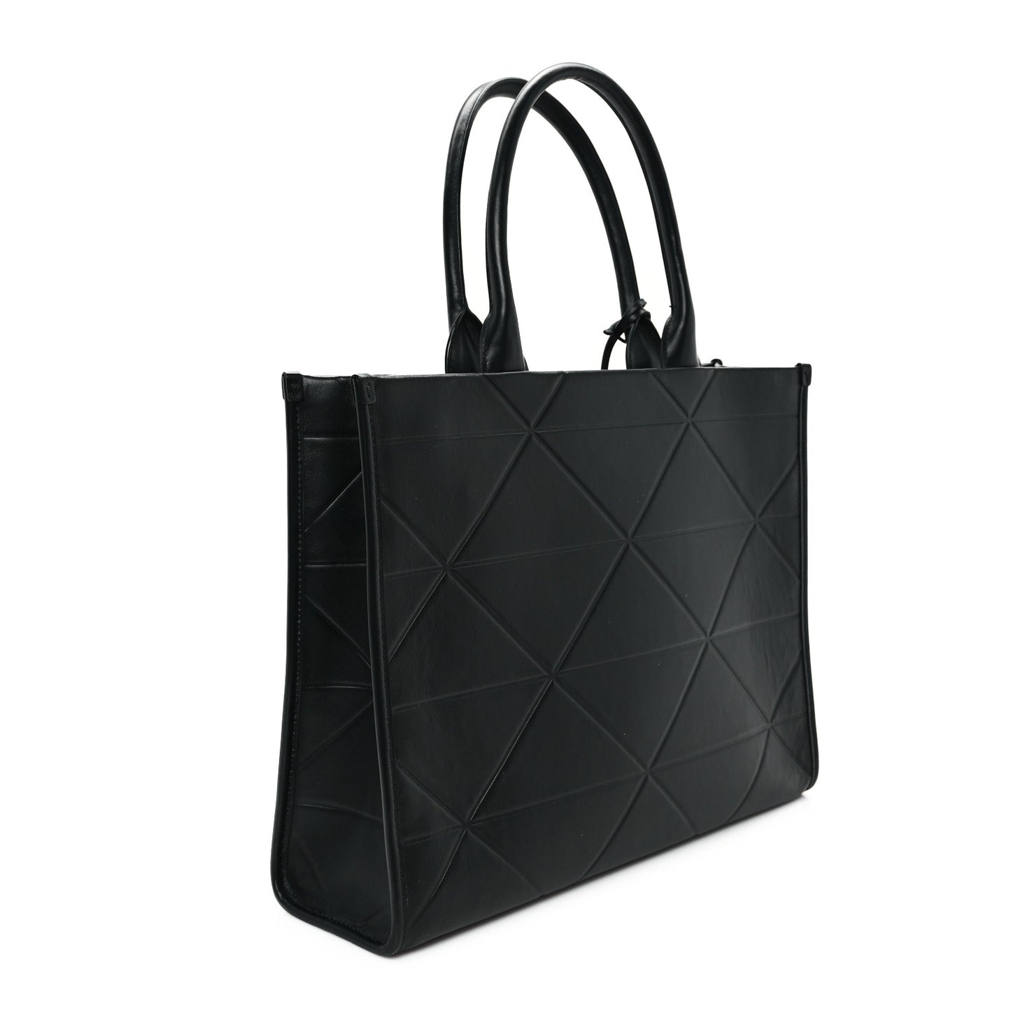 Soft Calfskin Triangolo Symbole Embossed Medium Tote Black