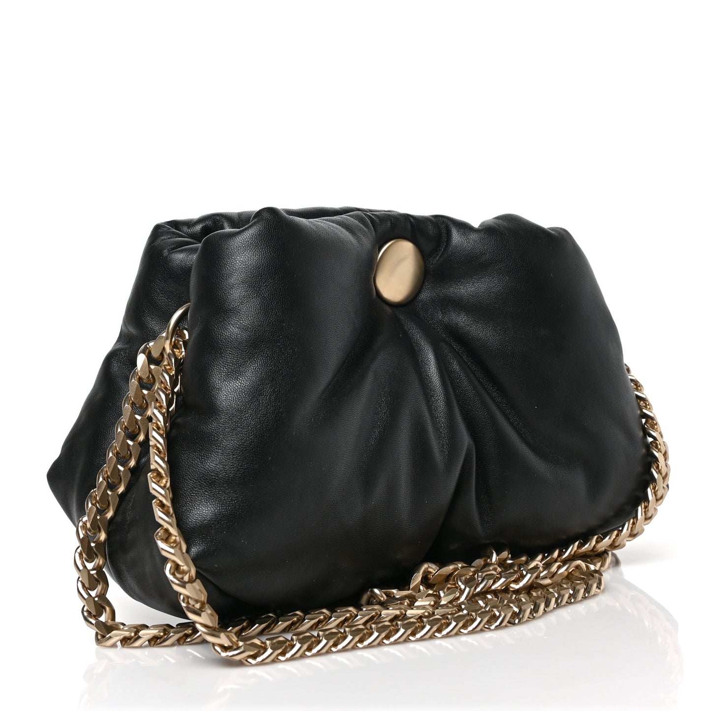 Lambskin Small Puffy Tobo Chain Shoulder Bag Black