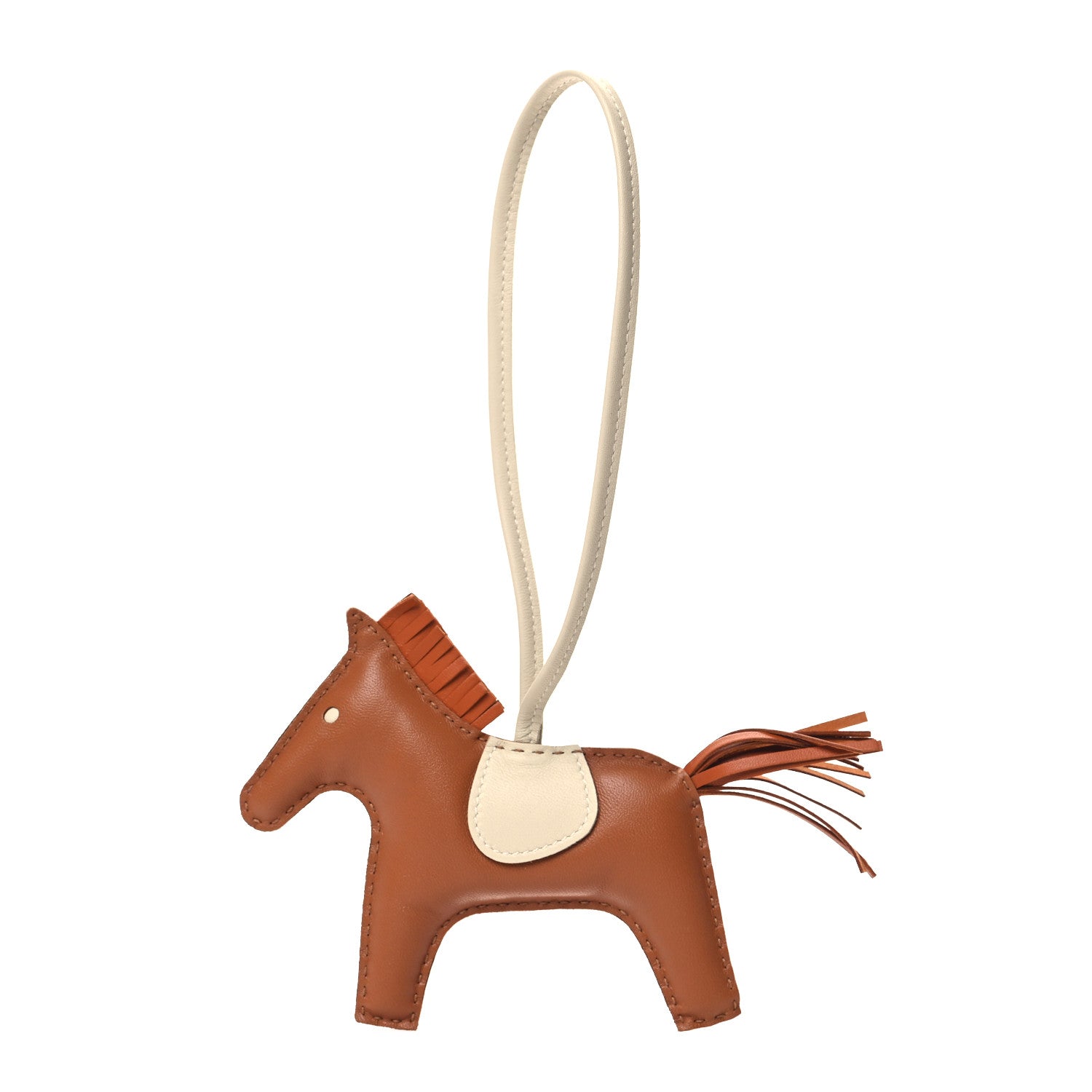 Hermes Milo Lambskin Grigri Rodeo Horse Bag Charm MM Gold Craie Pain D