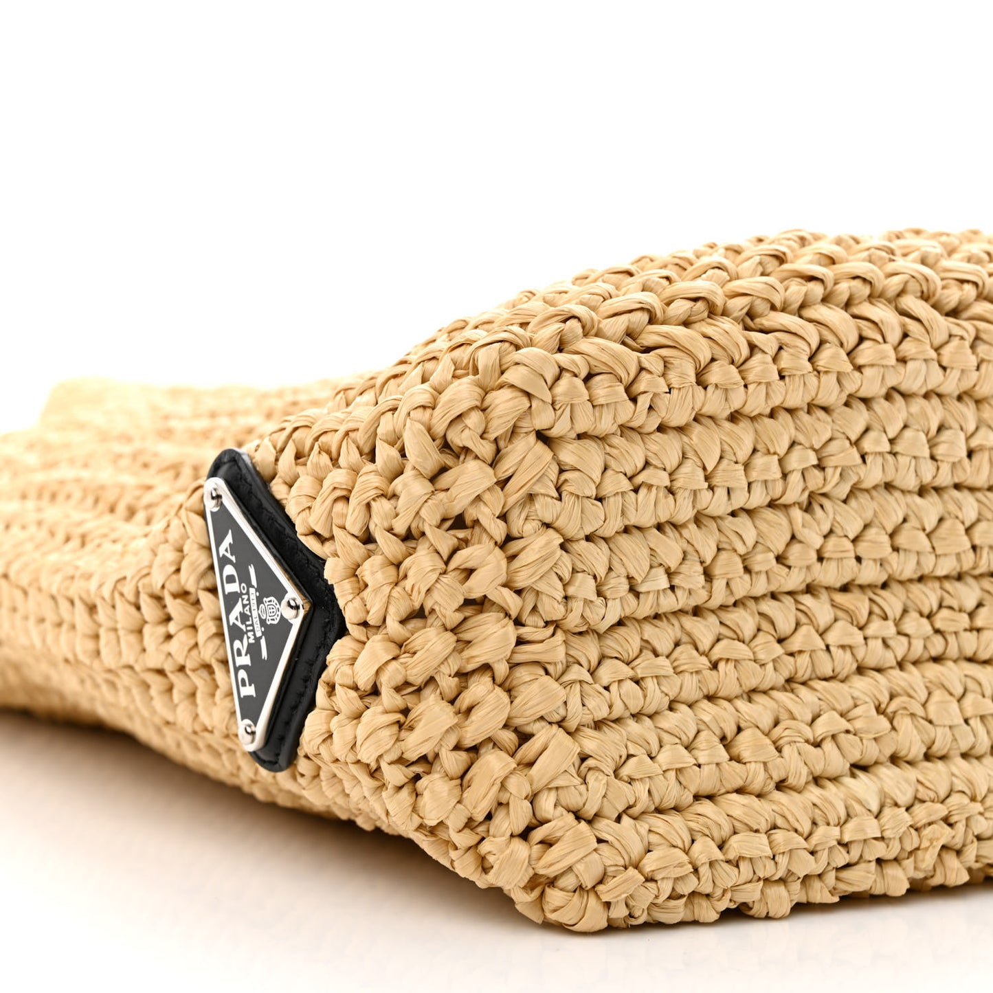 Yarn Raffia Effect Crochet Embroidered Small Logo Tote Naturale
