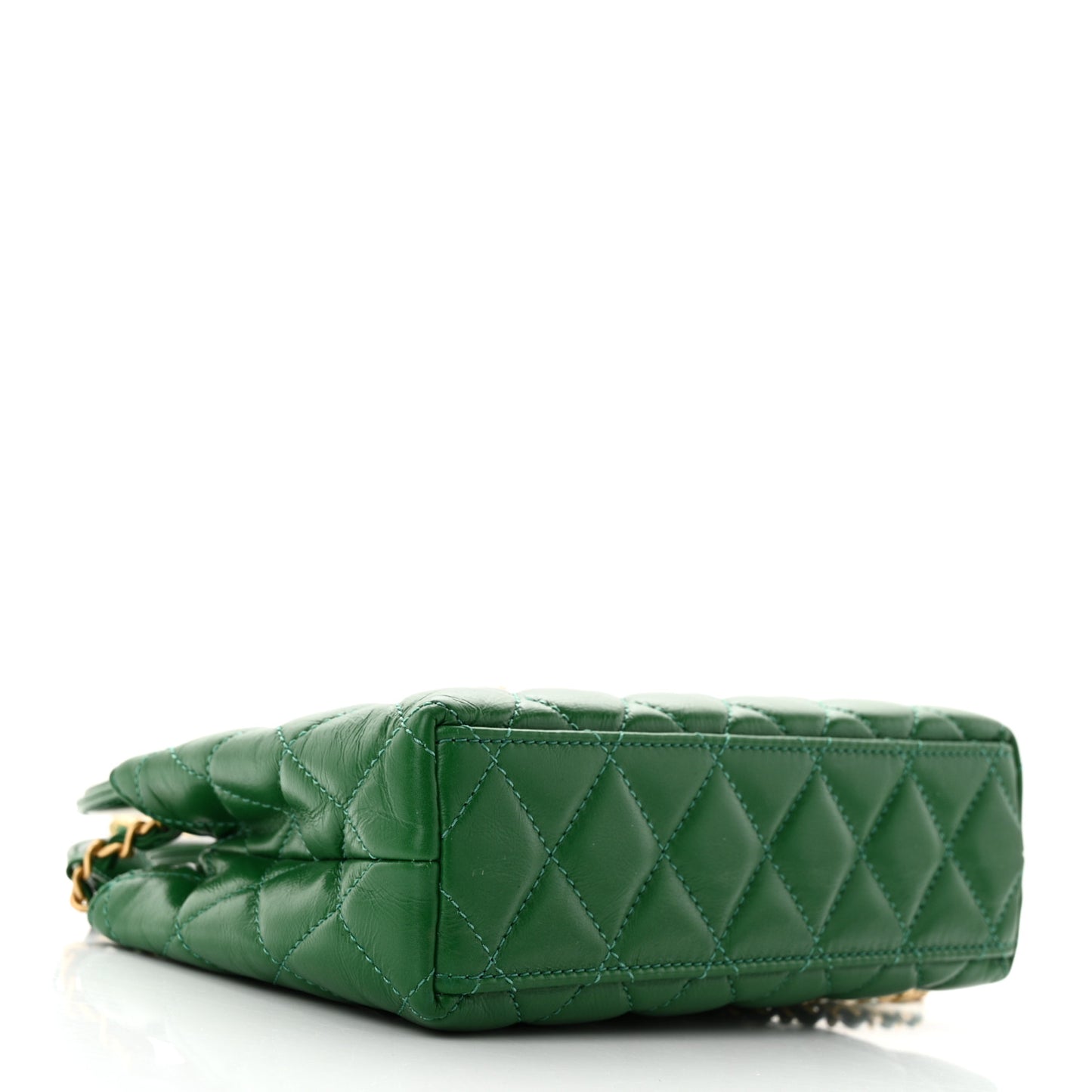 Shiny Aged Calfskin Quilted Nano Kelly Shopper Green