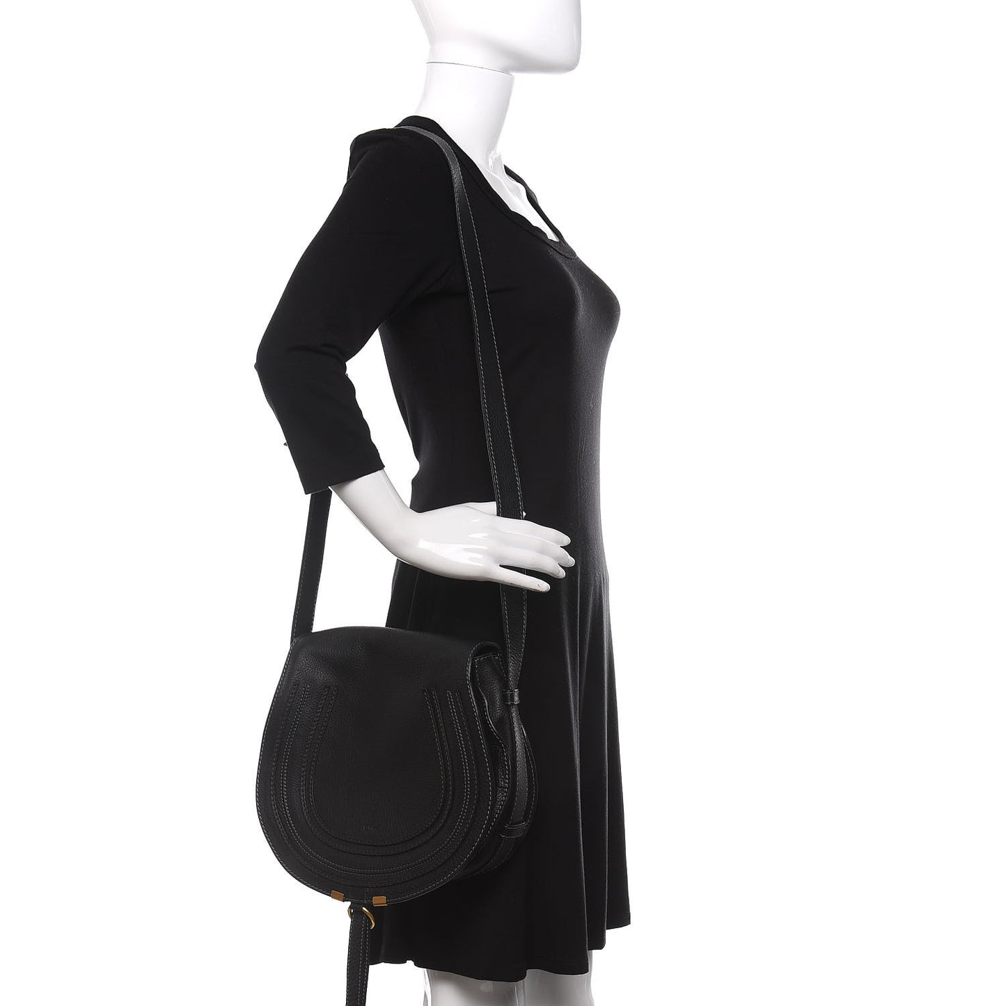 Calfskin Medium Marcie Round Crossbody Bag Black