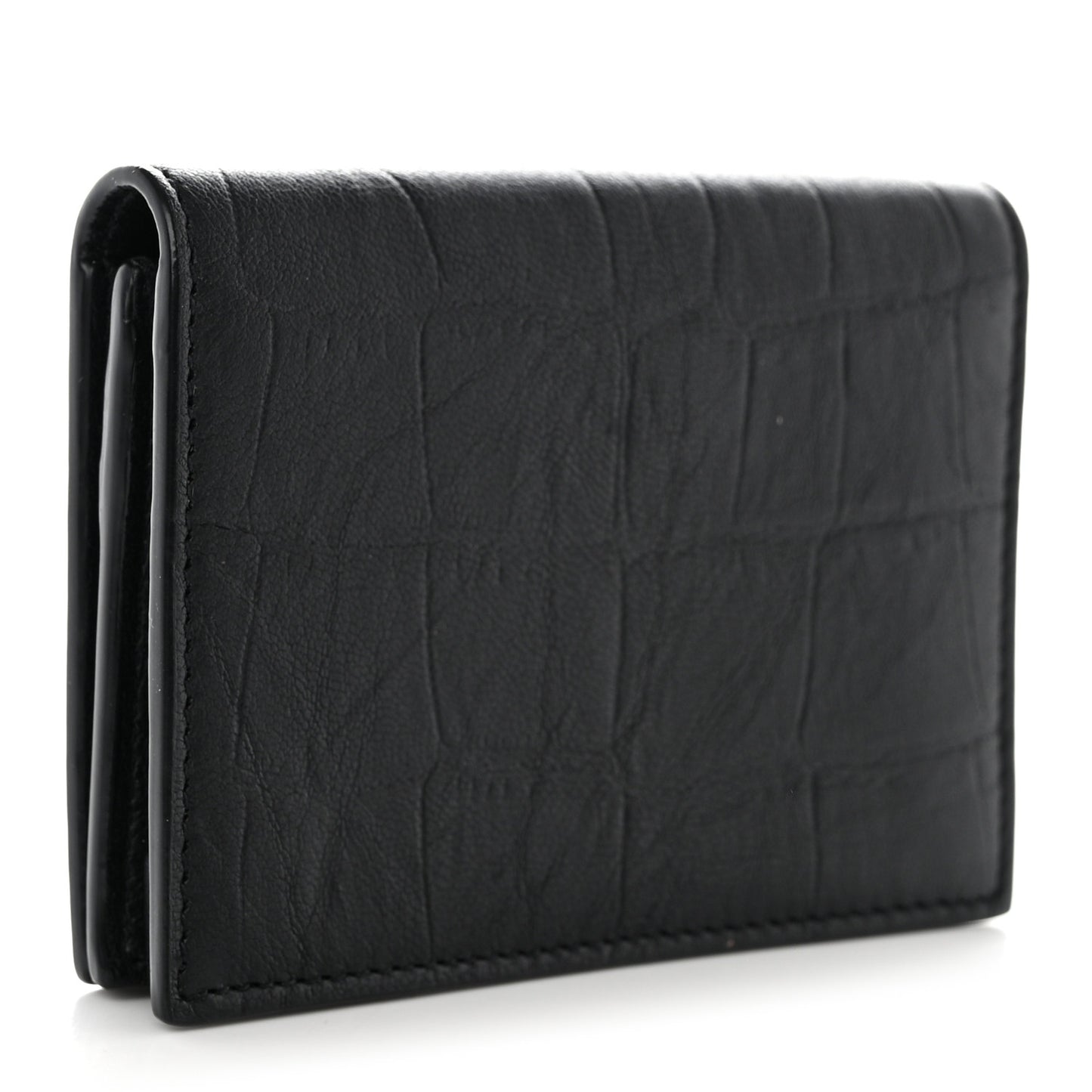 Calfskin Crocodile Embossed Monogram Monochrome Business Card Holder Black
