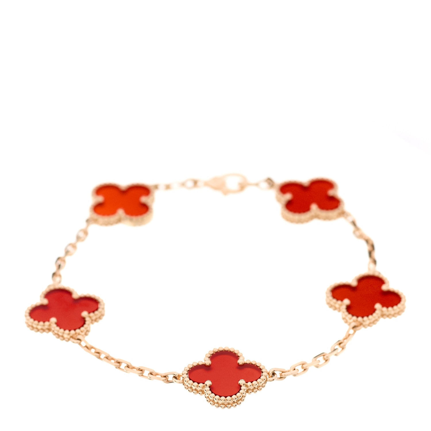 Van Cleef & Arpels 18K Yellow Gold Carnelian 5 Motifs Vintage Alhambra Bracelet 1 of 8