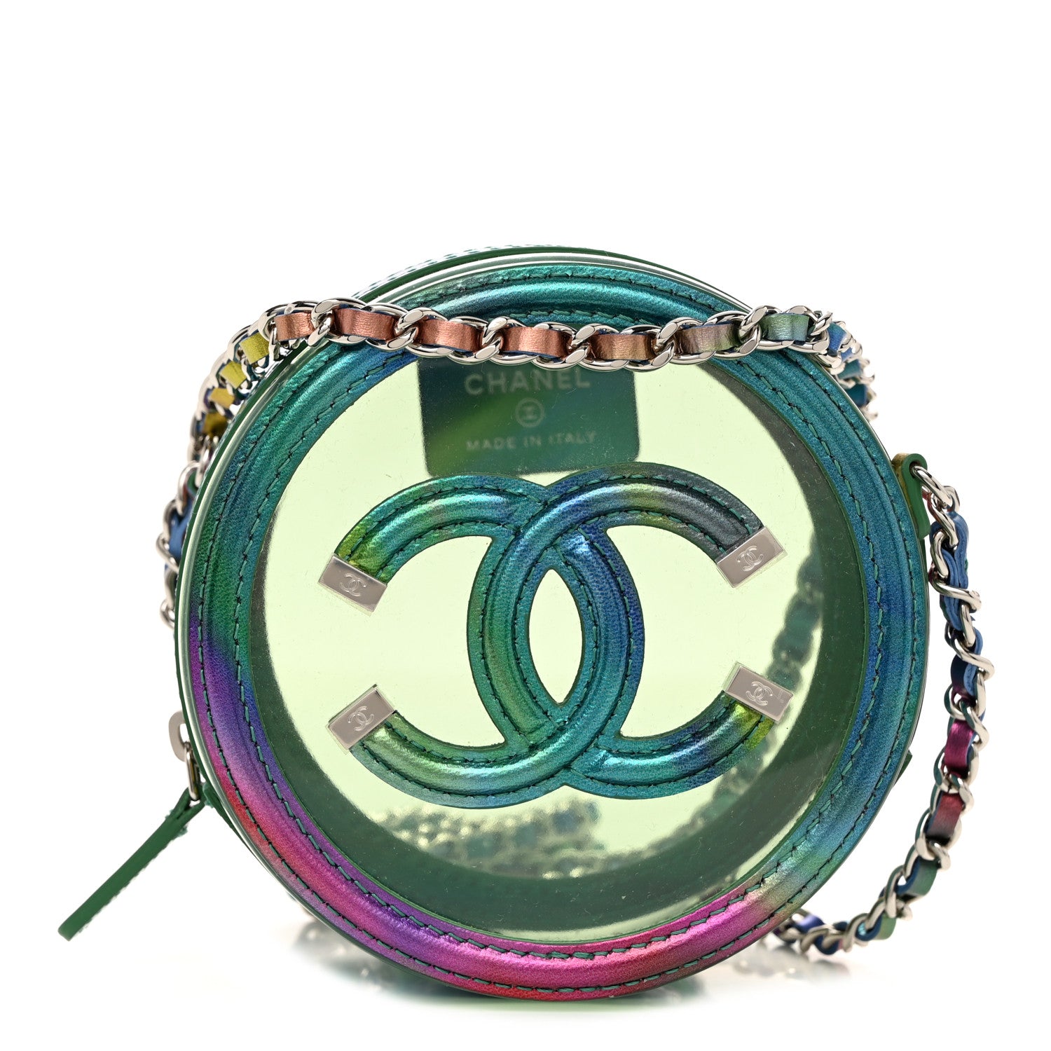 Chanel PVC Calfskin Lambskin Quilted Round Filigree Clutch With Chain Green 1 of 11