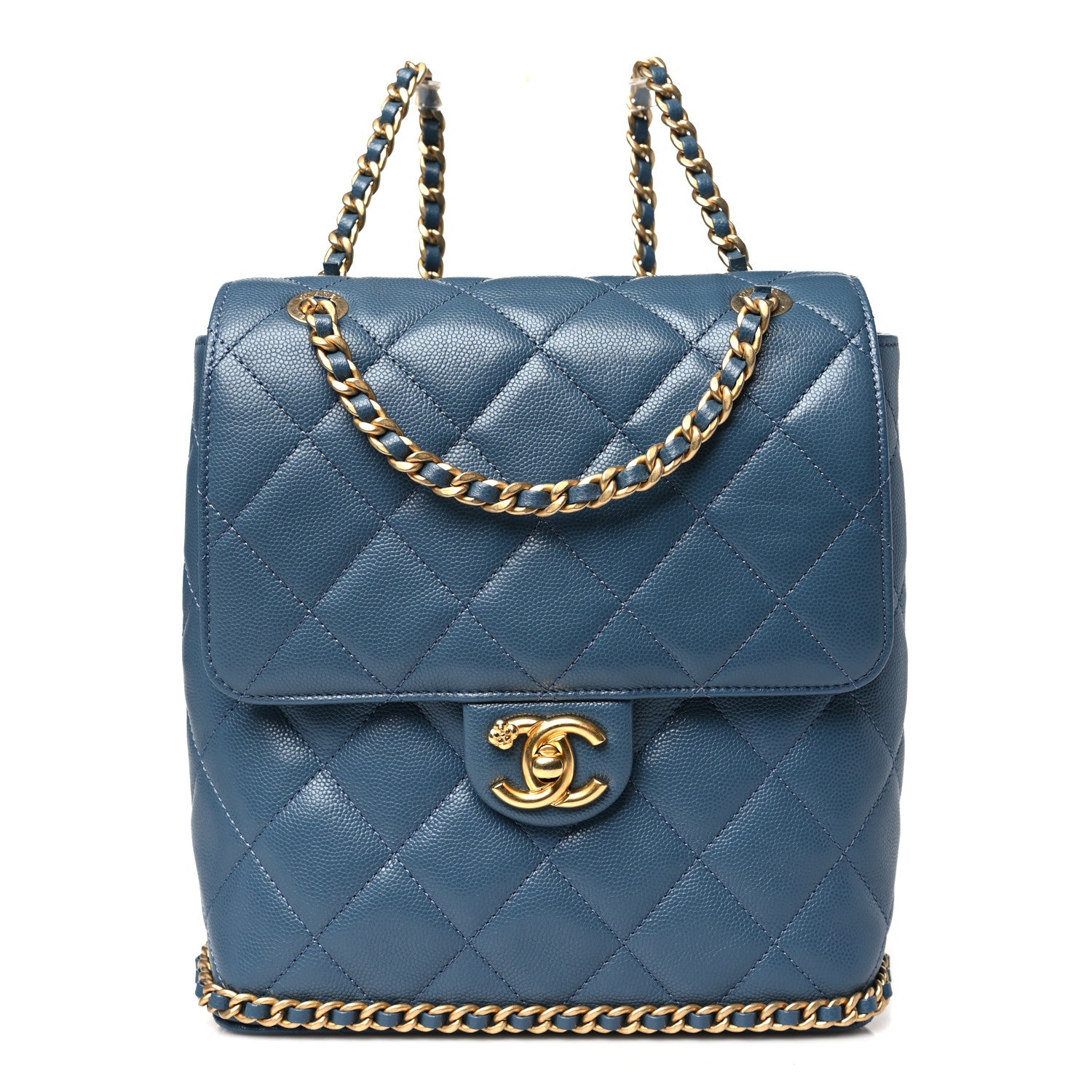 Chanel Caviar Quilted Camellia Chain Around Backpack Blue 1573046