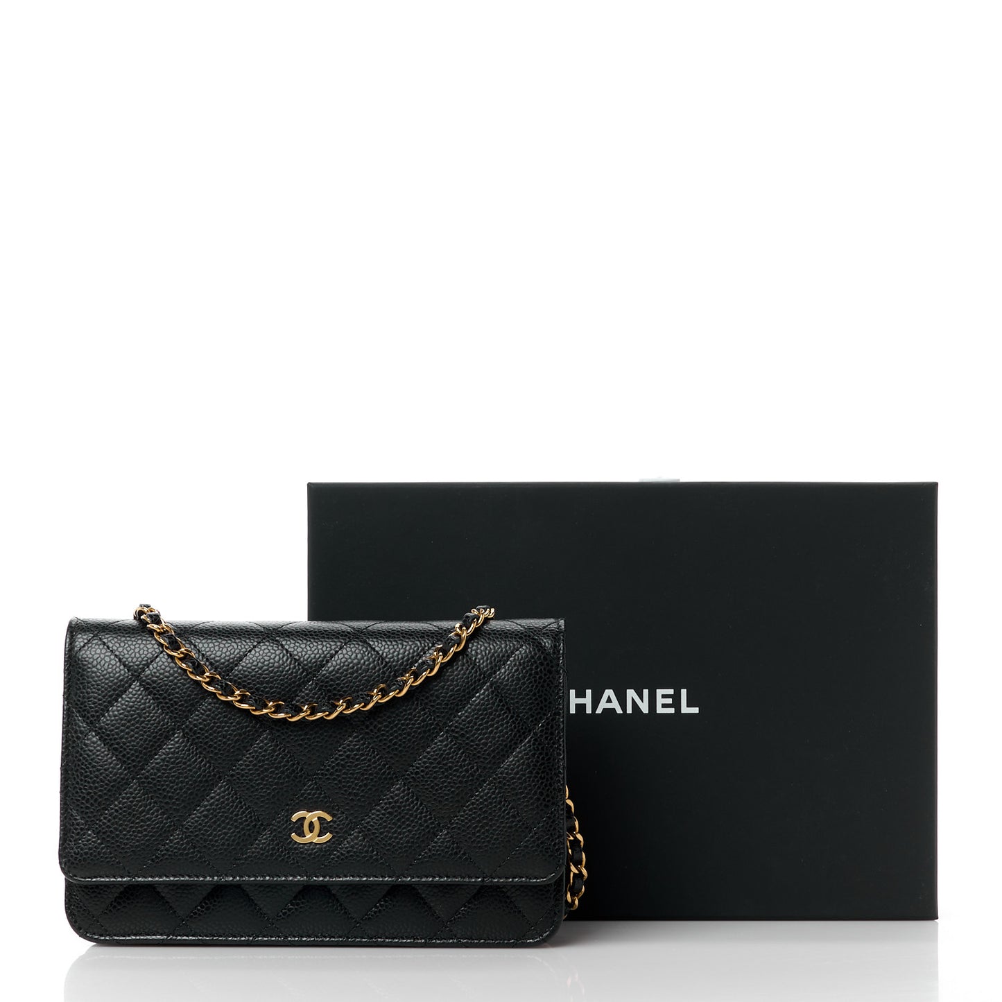 Caviar Quilted Wallet on Chain WOC Black
