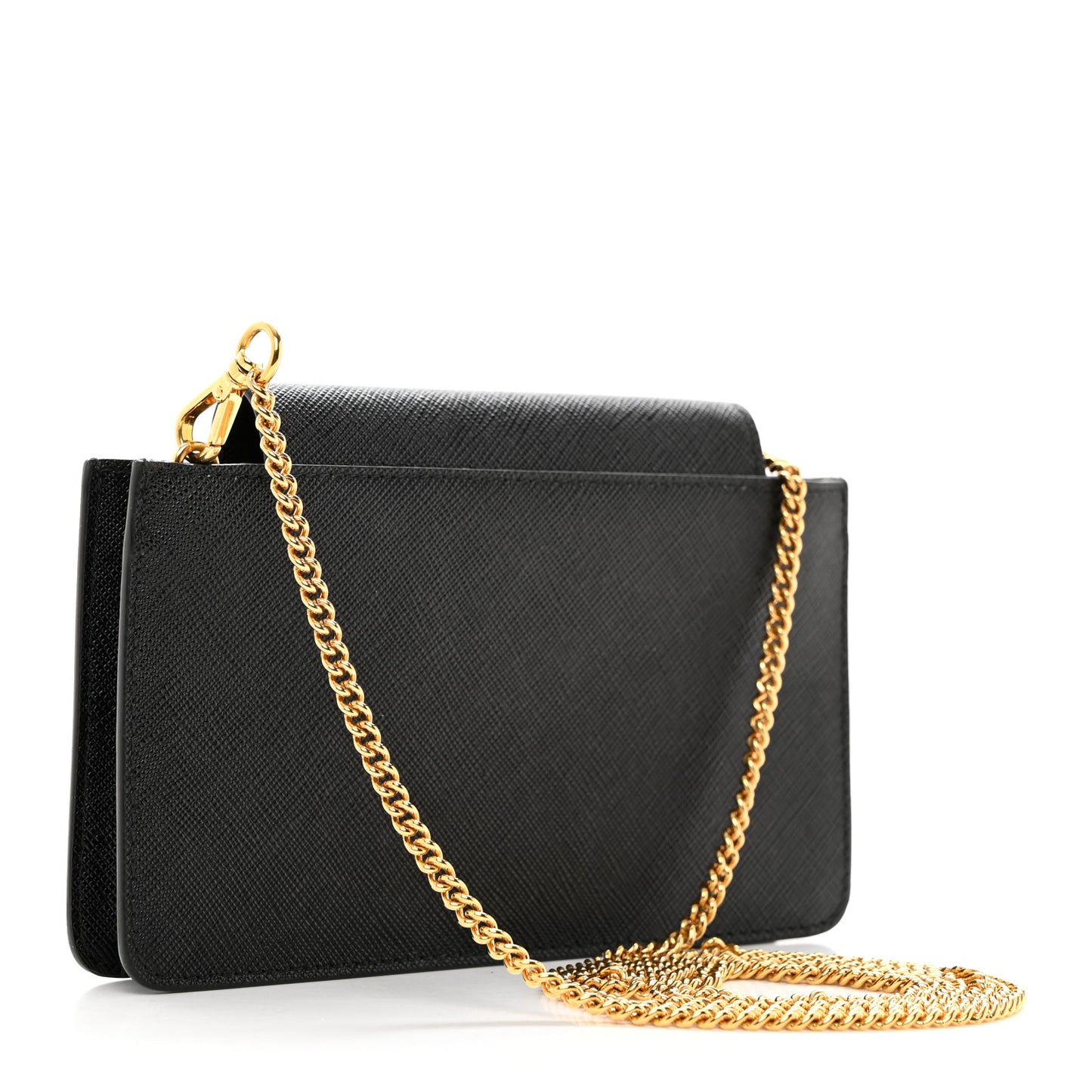 Saffiano Fiocco Metal Phone Wristlet Crossbody Wallet Black