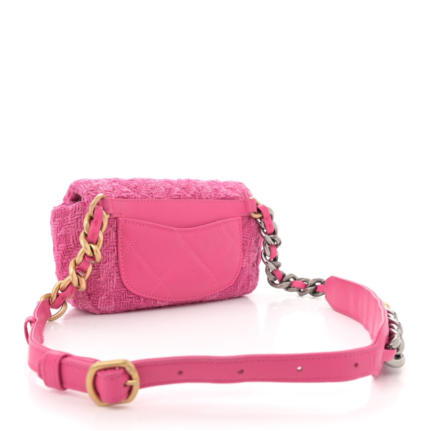 Tweed Quilted Chanel 19 Waist Bag Pink