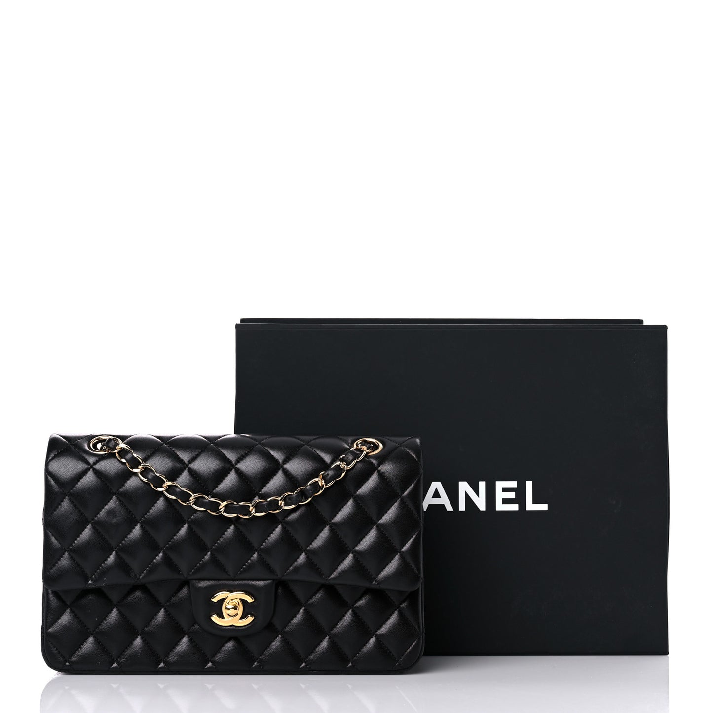 Lambskin Quilted Medium Double Flap Black