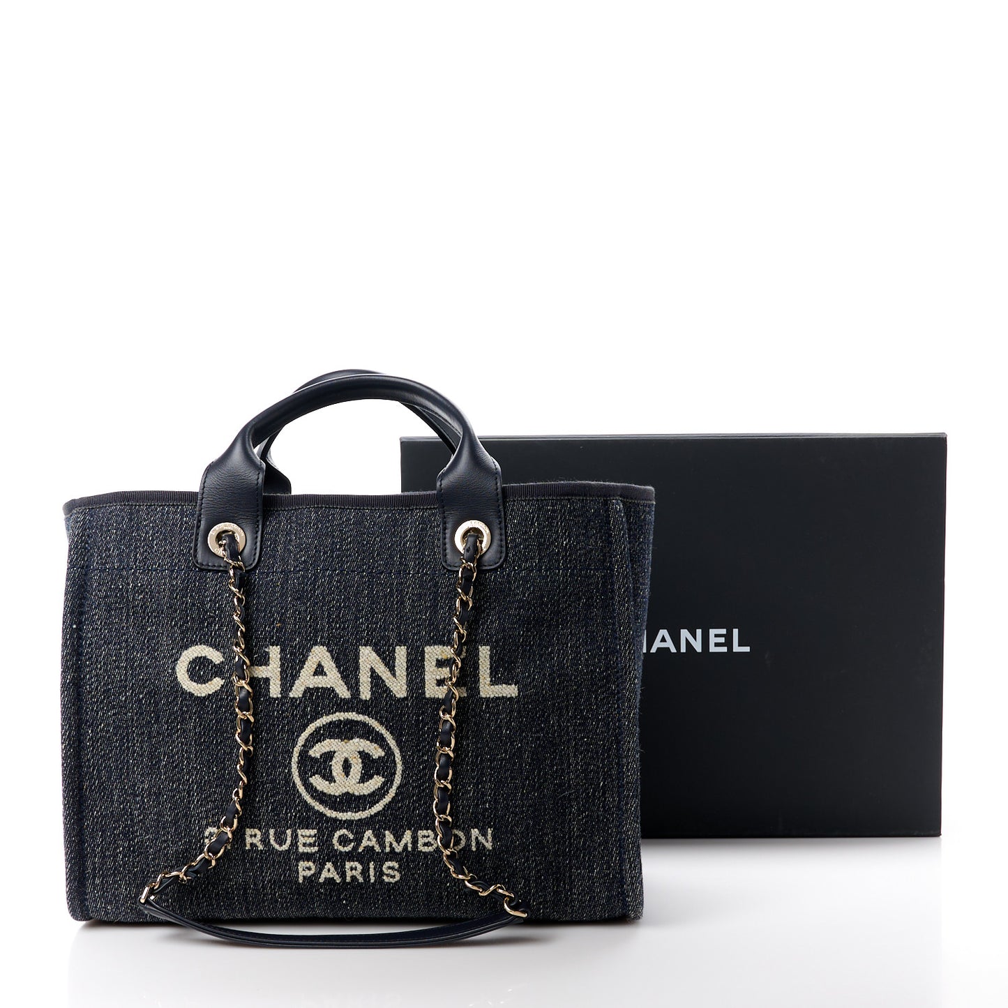 Denim Small Deauville Tote Dark Blue White