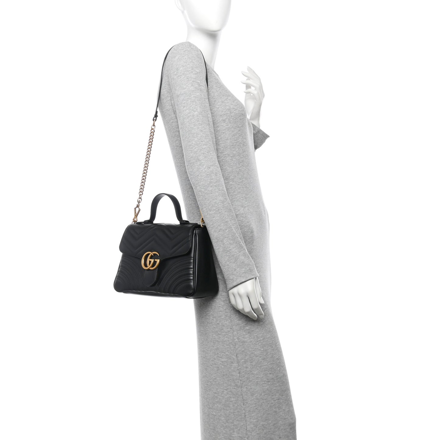 Calfskin Matelasse Small GG Marmont Top Handle Shoulder Bag Black