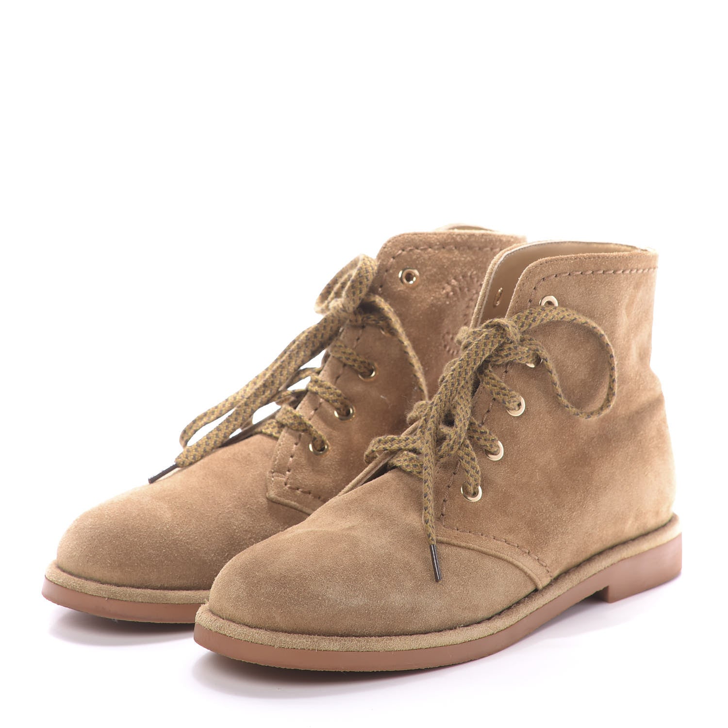 Chanel Suede Calfskin Womens Lace Up Short Boots 37 Dark Beige 3 of 12