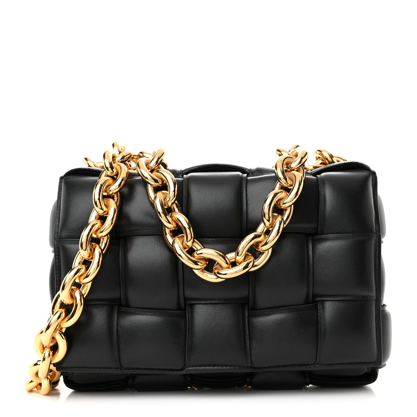 Lambskin Maxi Intreccio Padded Chain Cassette Crossbody Bag Black