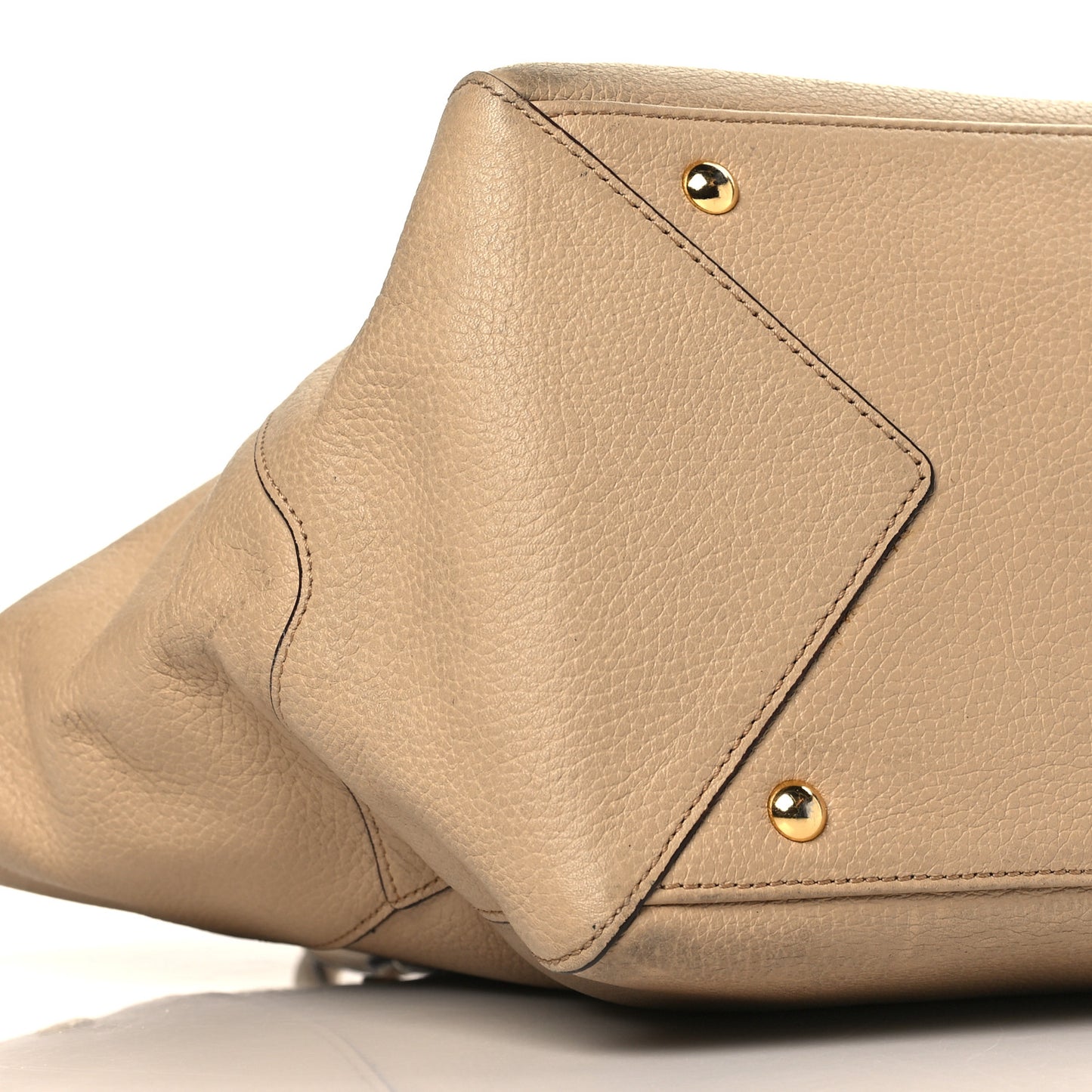 Grained Calfskin Studded Satchel Beige