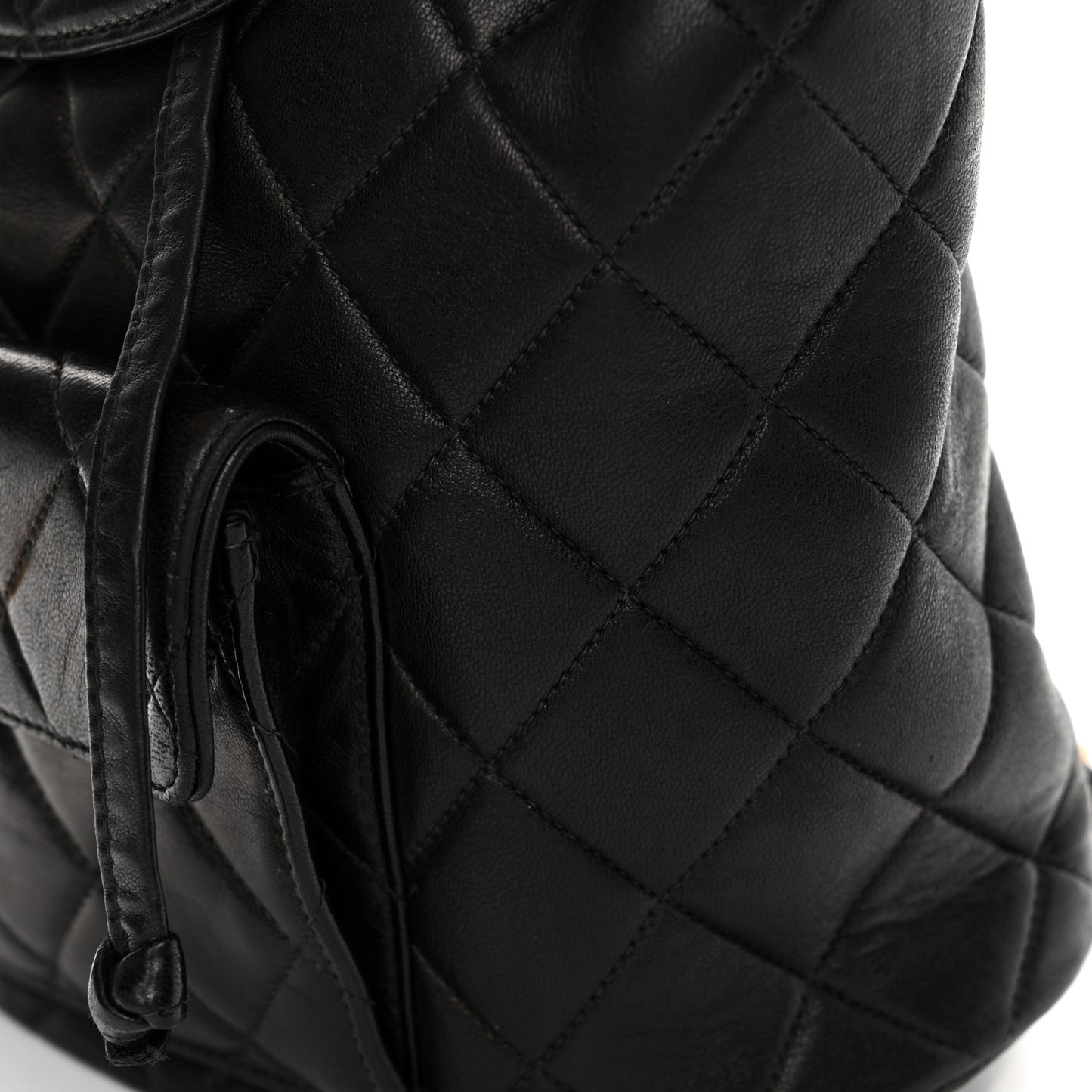 Lambskin Quilted Drawstring Backpack Black