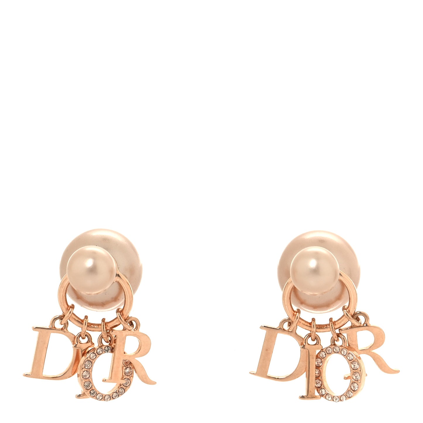 Pearl Crystal Tribal Logo Charms Earrings Rose Gold