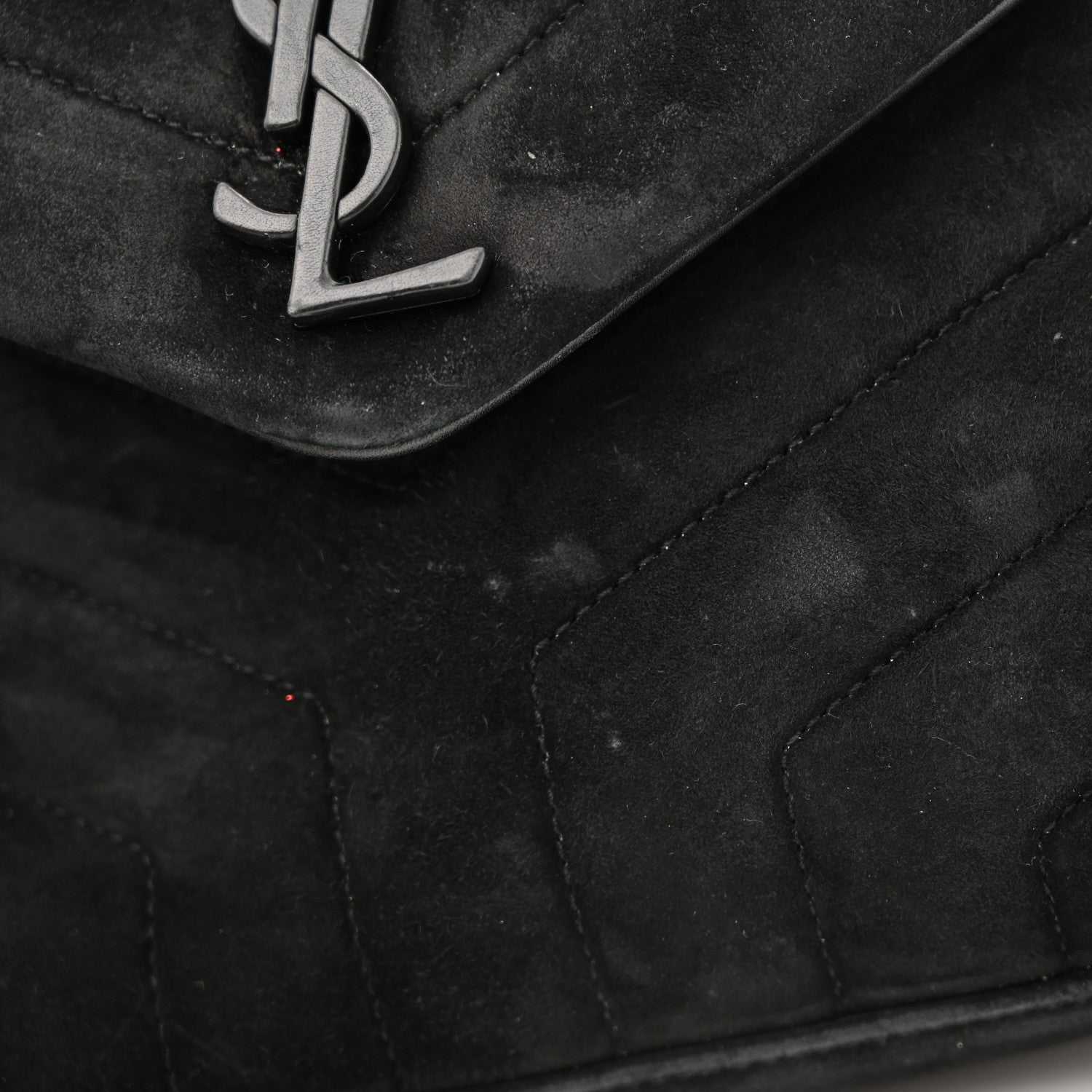Saint Laurent Suede Calfskin Y Quilted Monogram Small Loulou Chain Satchel Black 12 of 14