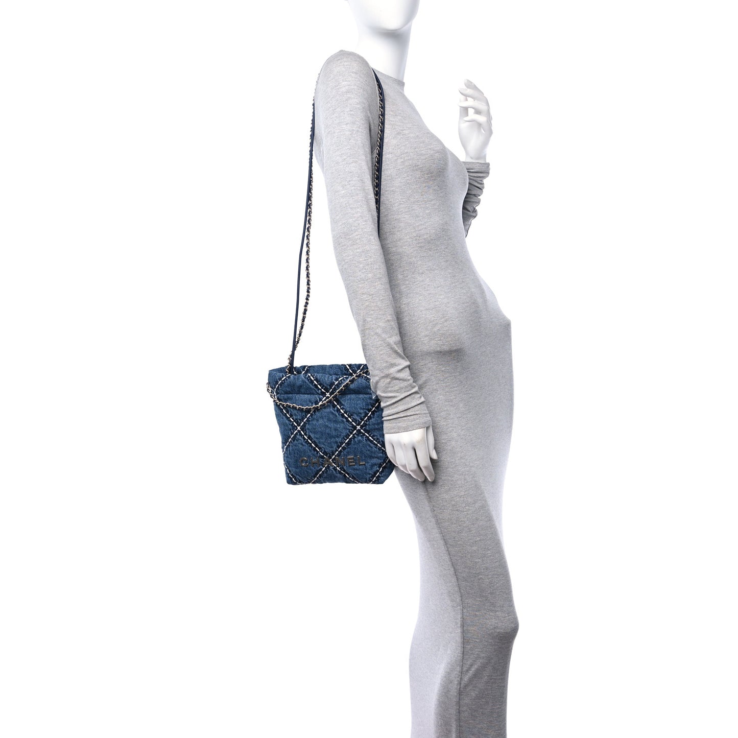 Denim Stitched Quilted Mini Chanel 22 Blue