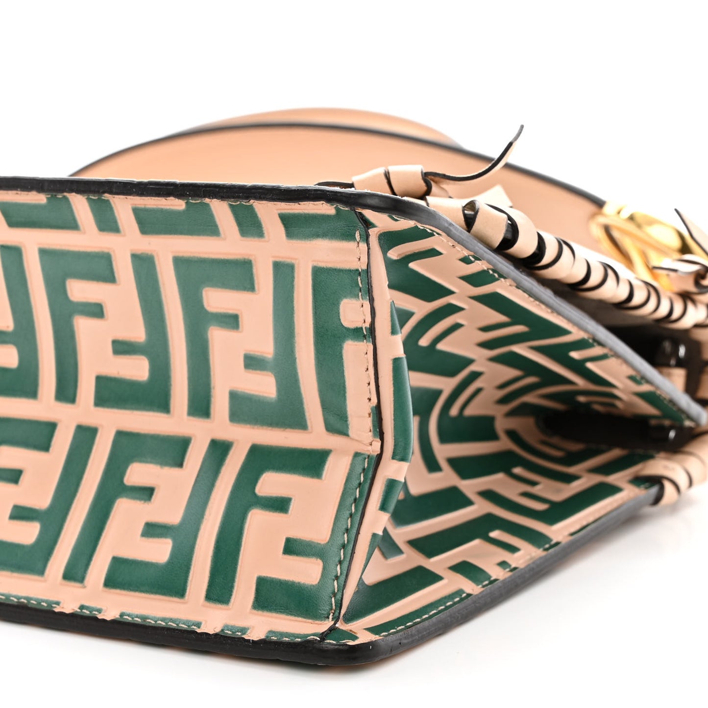 Vitello Century F is Fendi Whipstitch Threads FF Embossed Kan I Shoulder Bag Plaster Giada