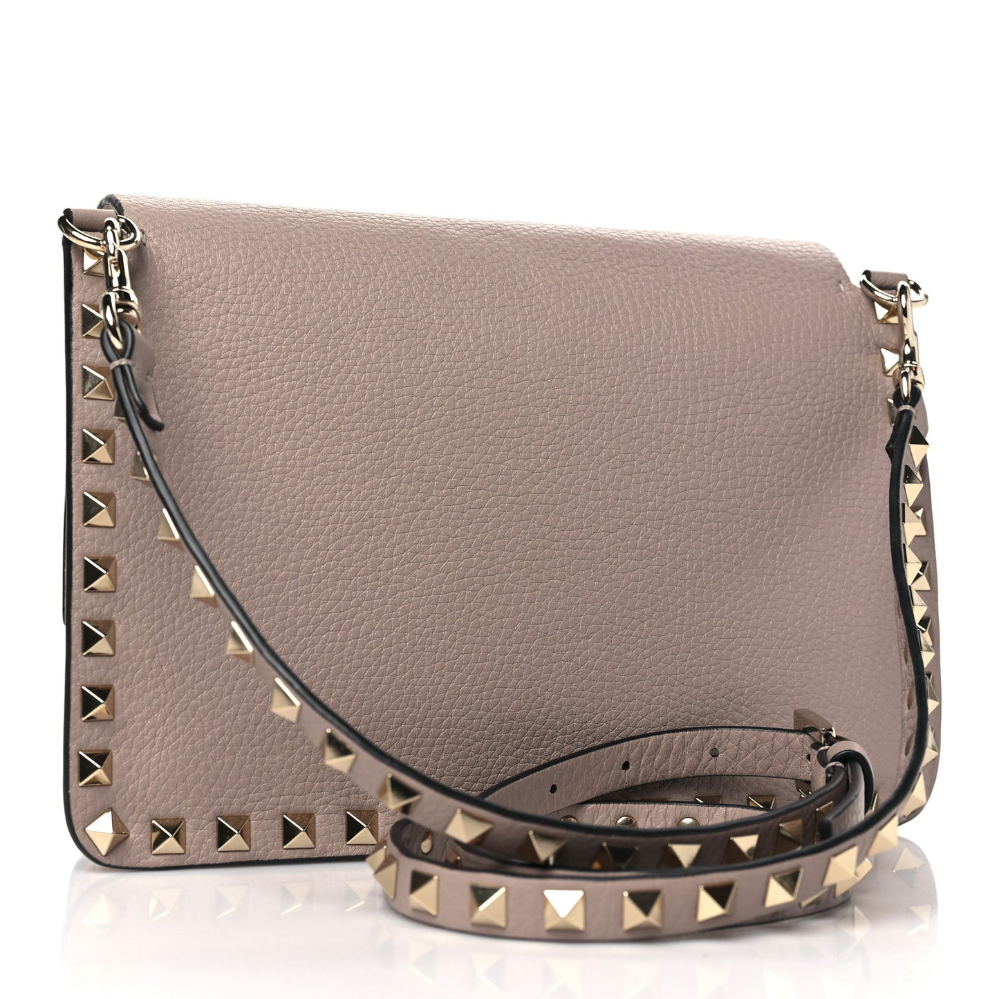 Pebbled Calfskin Rockstud Side Slip Crossbody Poudre