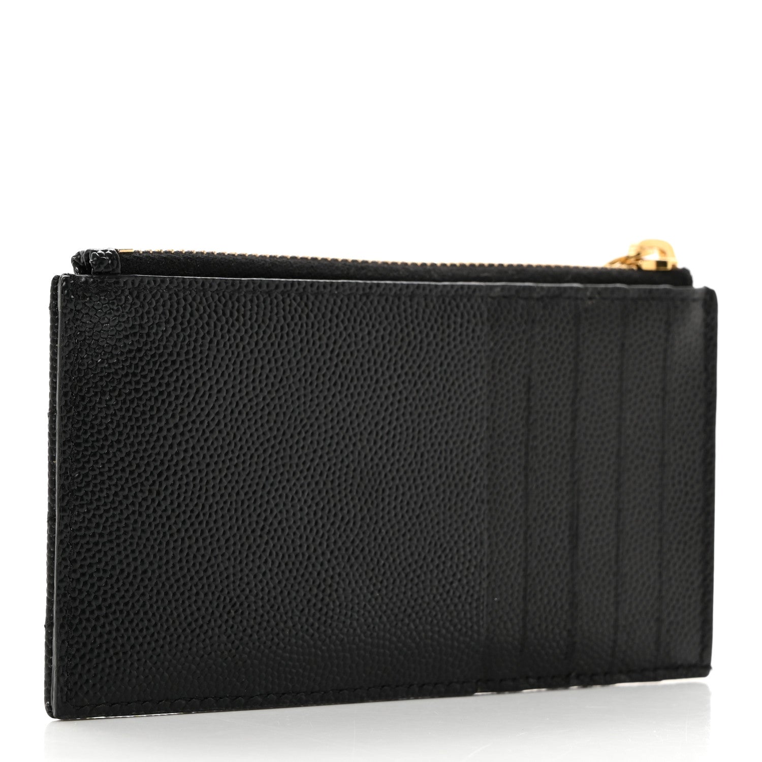 Saint Laurent Grain De Poudre Matelasse Chevron Monogram Fragments Zippered Card Case Black 3 of 8