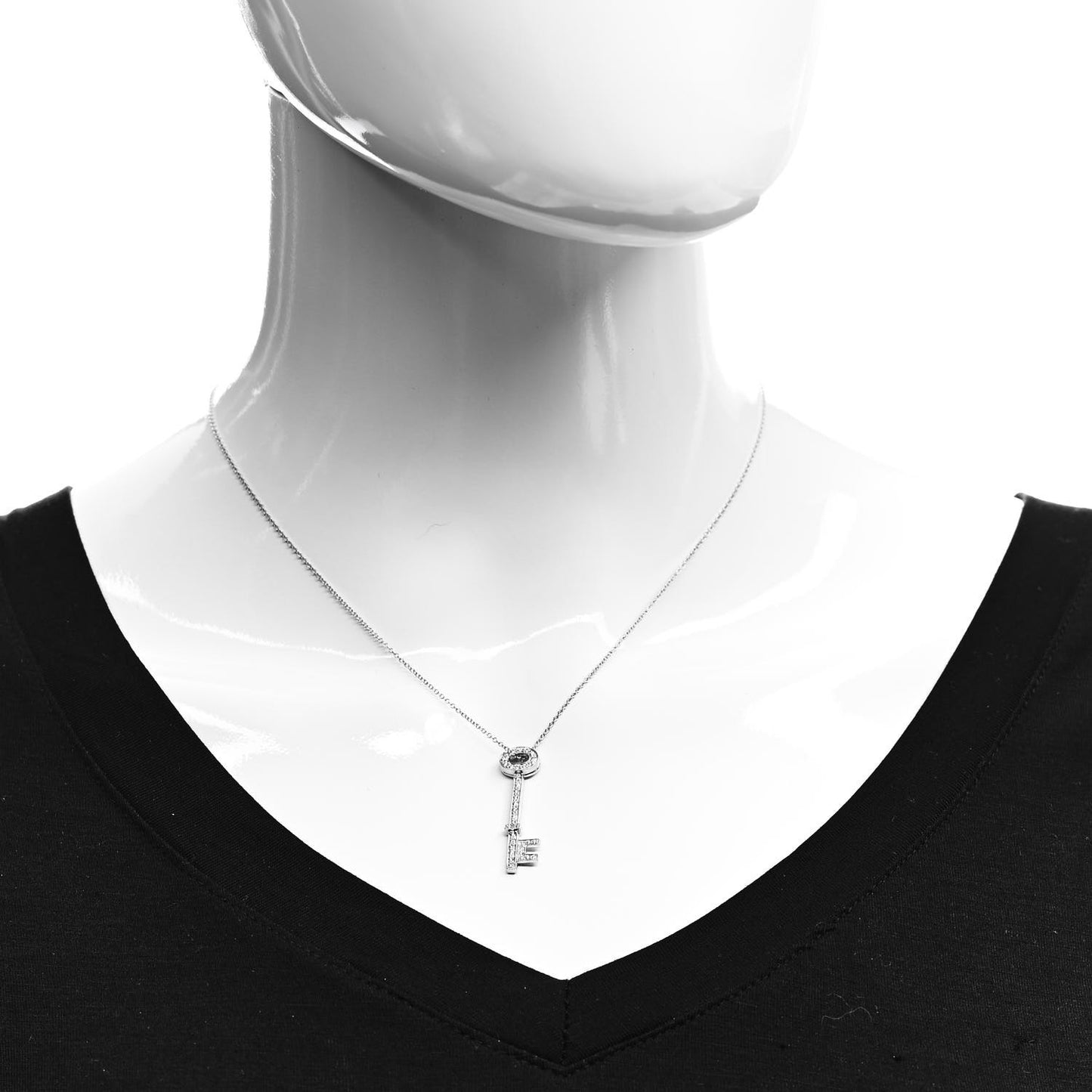 Platinum Diamond Oval Key Pendant Necklace