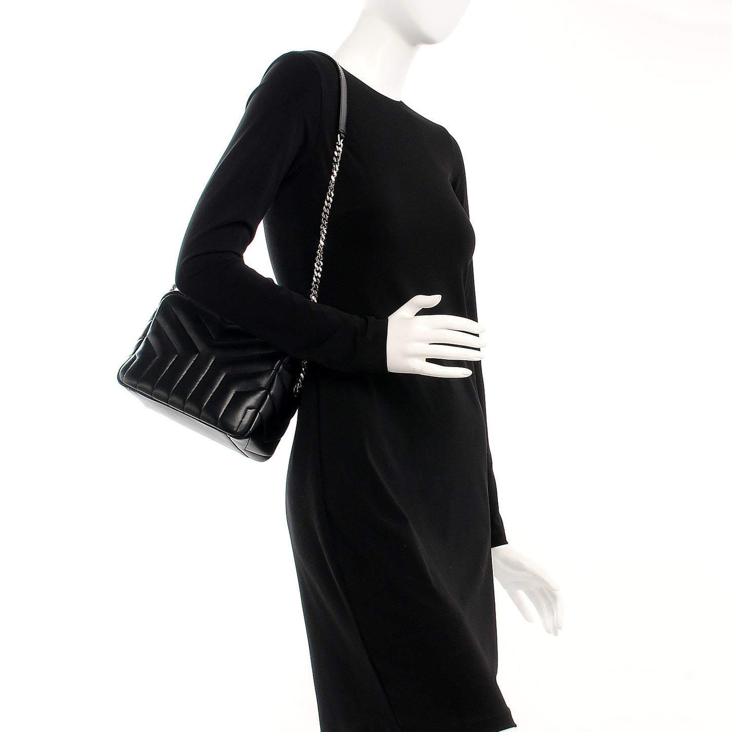 Calfskin Y Quilted Monogram Small Loulou Bowling Bag Black