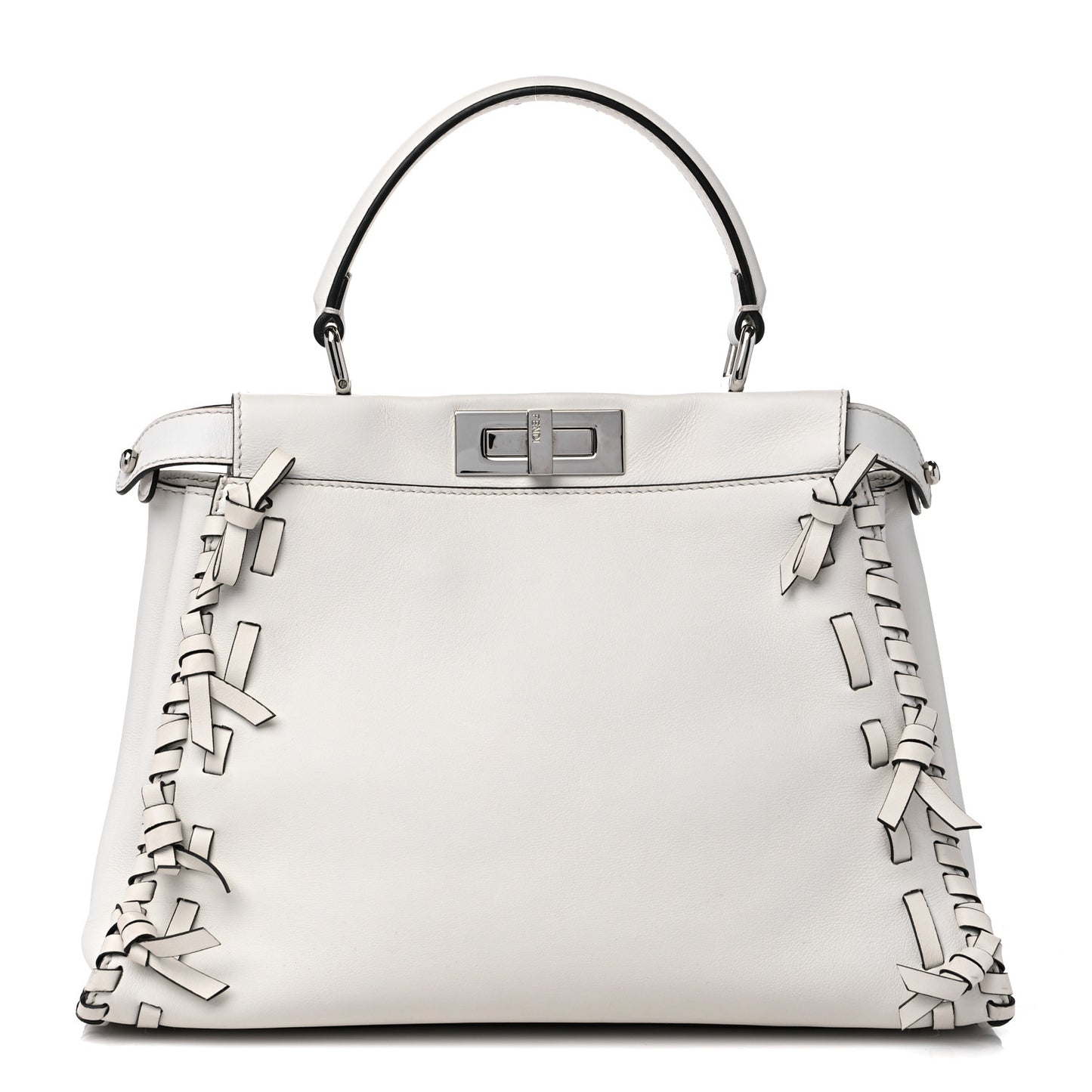 Vitello Seta Century Nappa Whipstitch Medium Peekaboo Iconic Satchel White