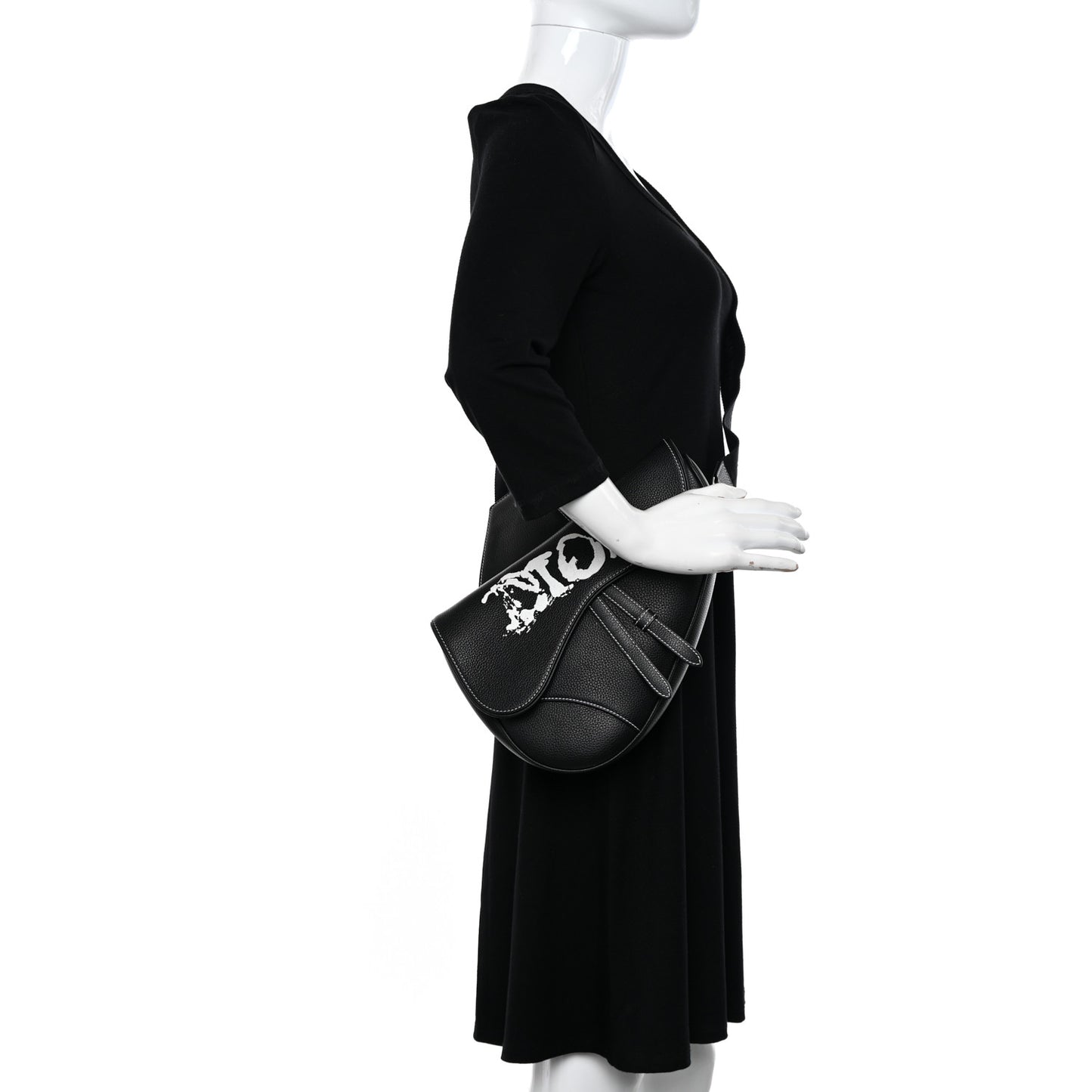 X PETER DOIG Grained Calfskin Saddle Bag Black