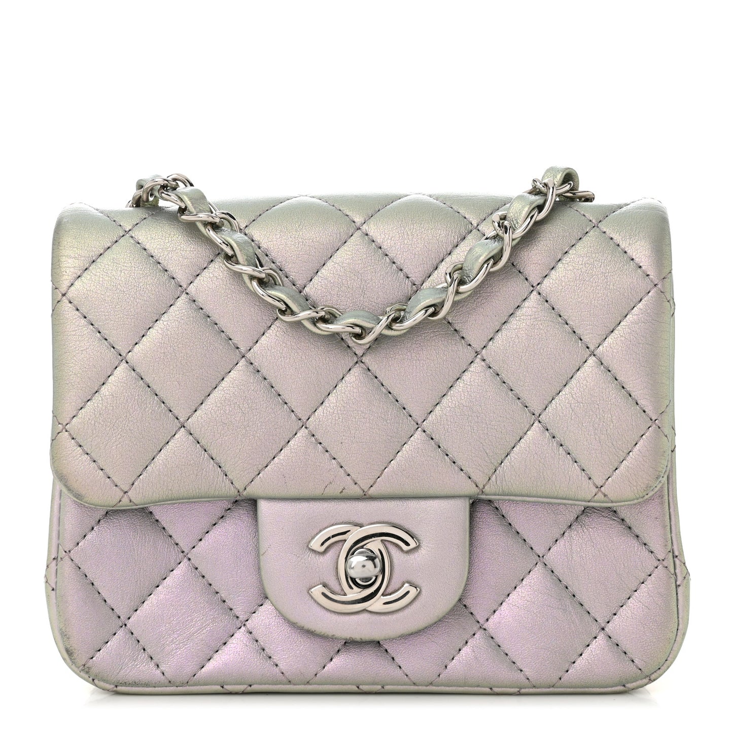 Iridescent Lambskin Quilted Mini Square Flap Light Purple