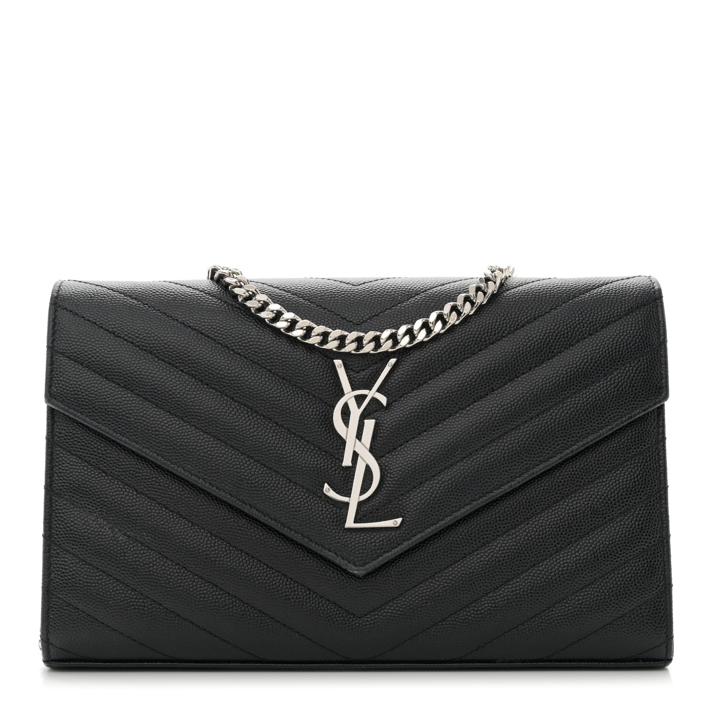 Grain De Poudre Matelasse Chevron Monogram Chain Wallet Black