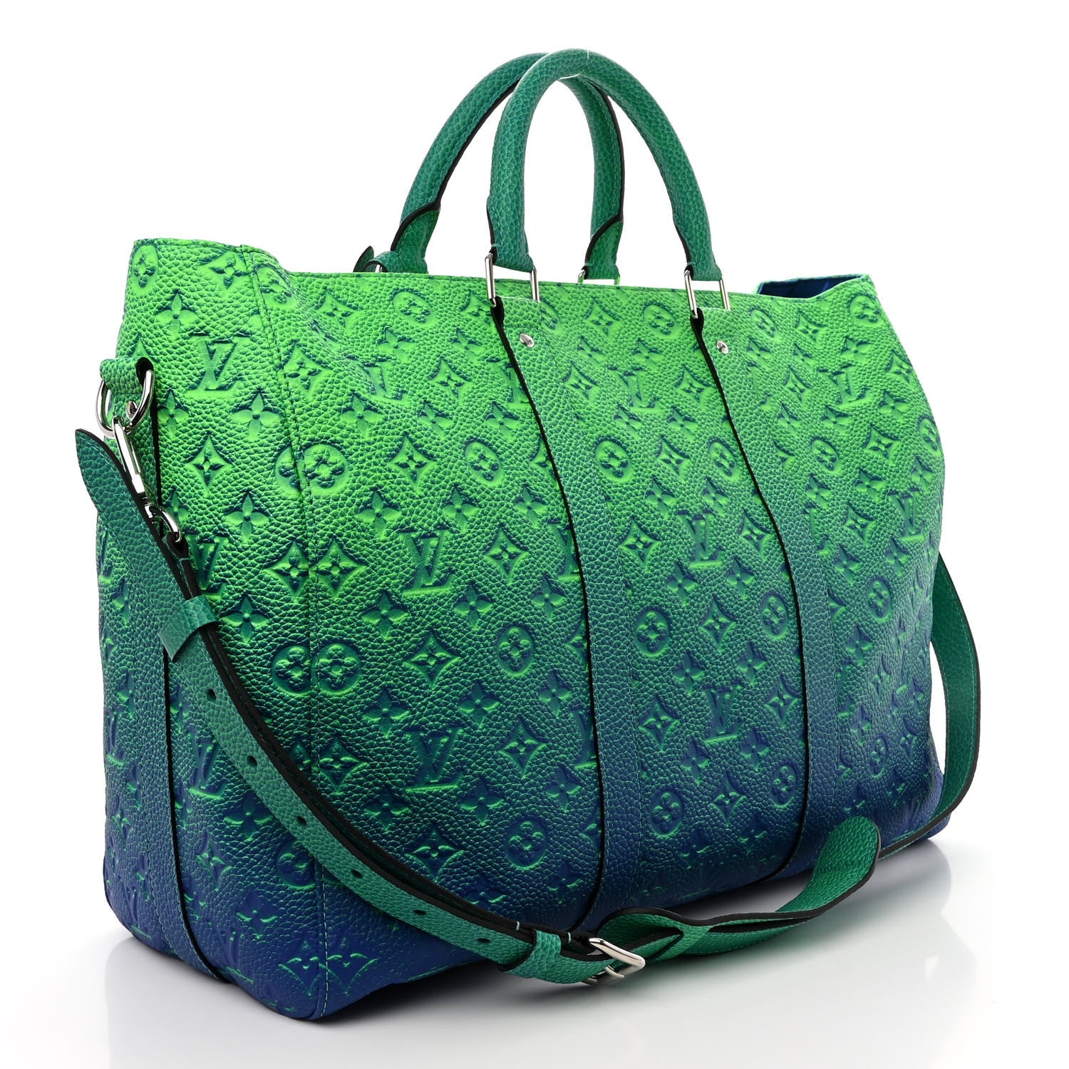Louis Vuitton Taurillon Illusion Keepall Tote Bleu Vert 3 of 10