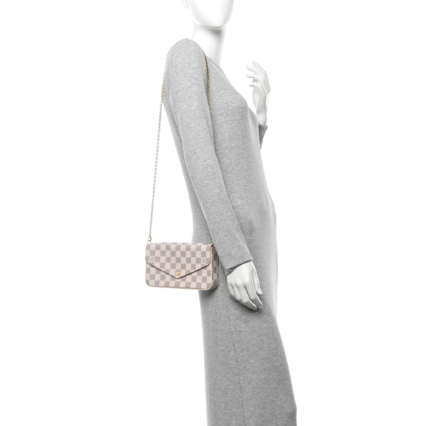 Damier Azur Pochette Felicie Chain Wallet Rose Ballerine