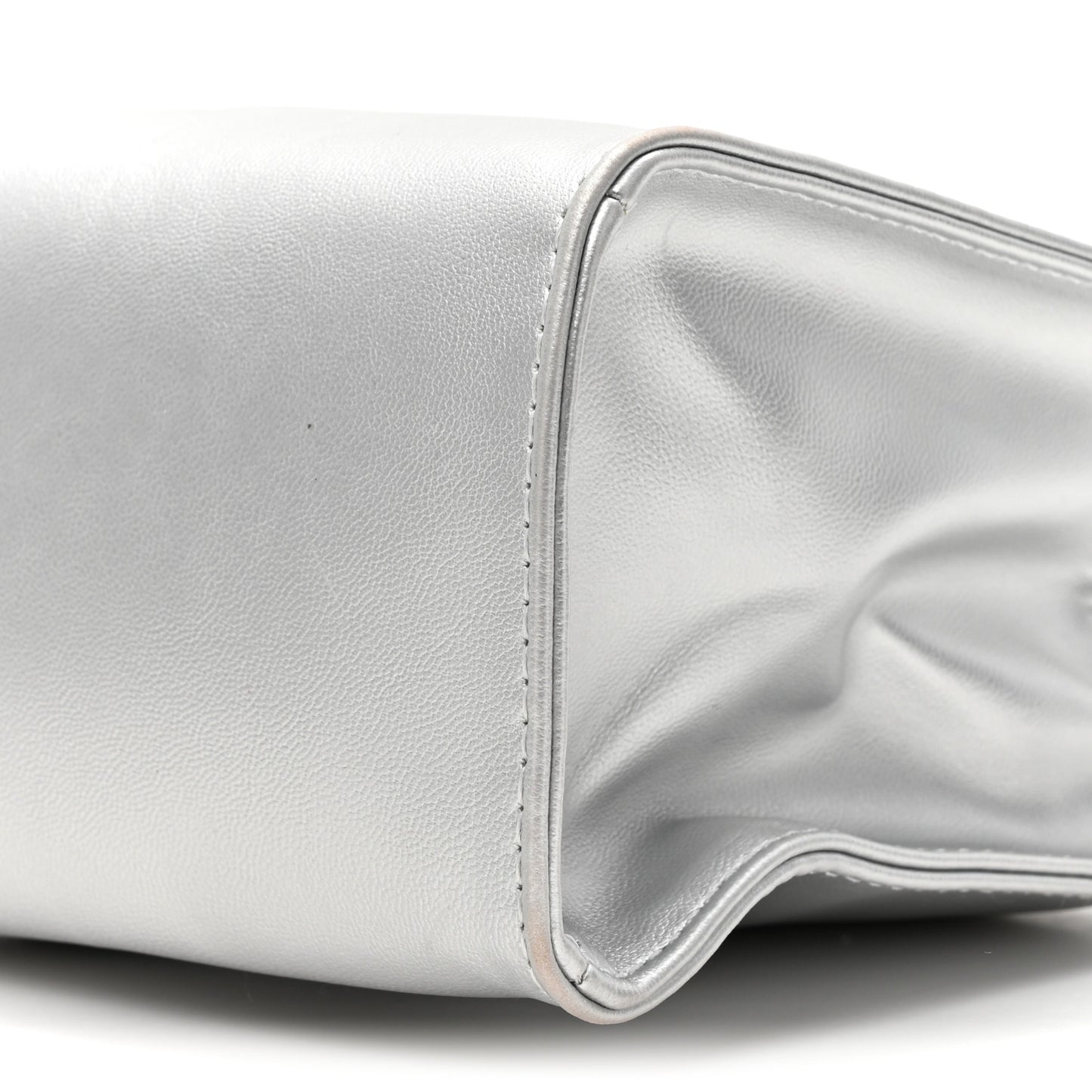Metallic Vegan Leather Small Shopping Bag Silver