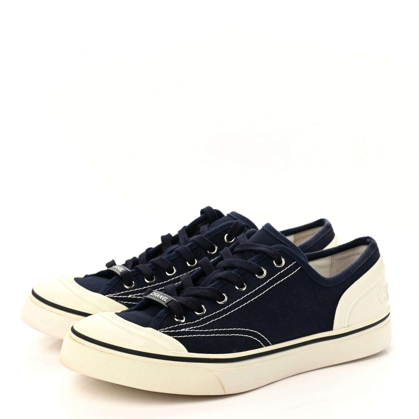 Canvas Lace Up Cap Toe Sneakers 42 Navy