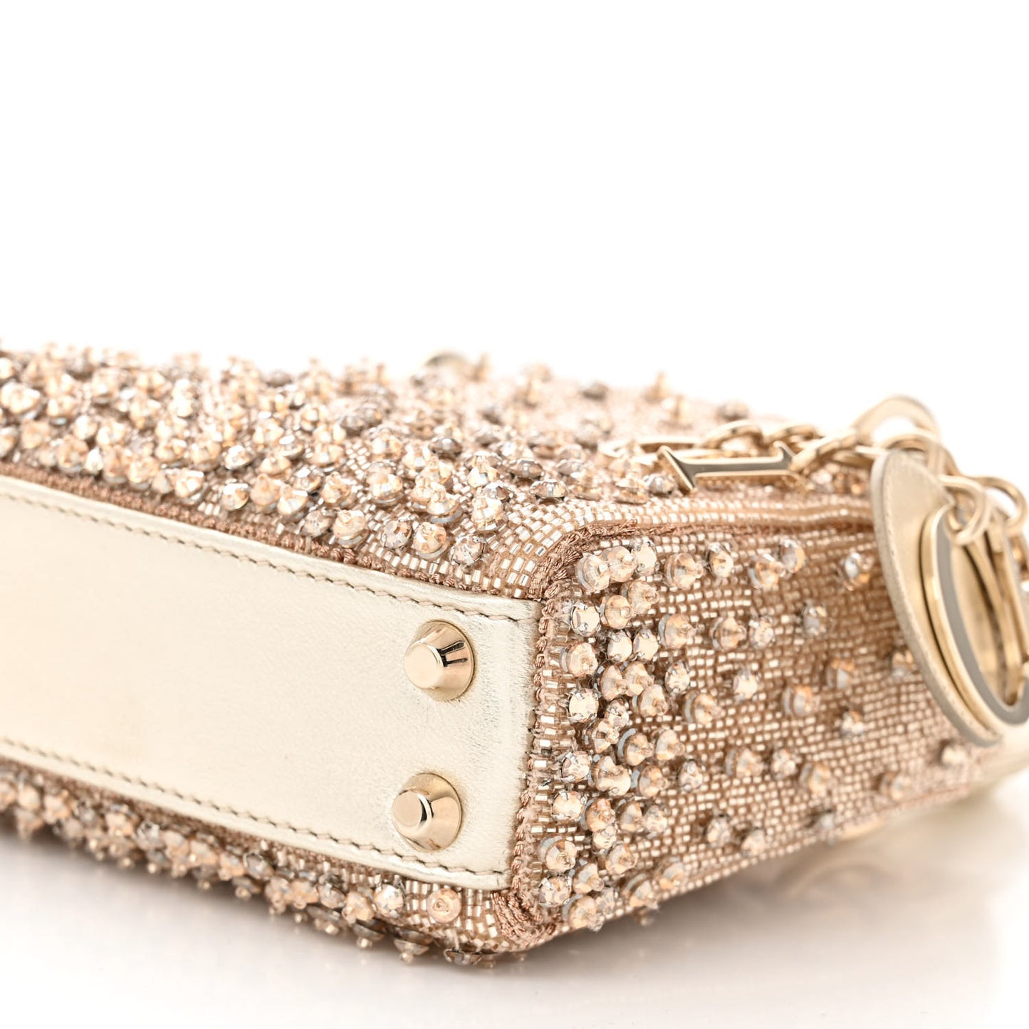 Metallic Lambskin Crystal Beaded Embroidered Micro Lady Dior Gold